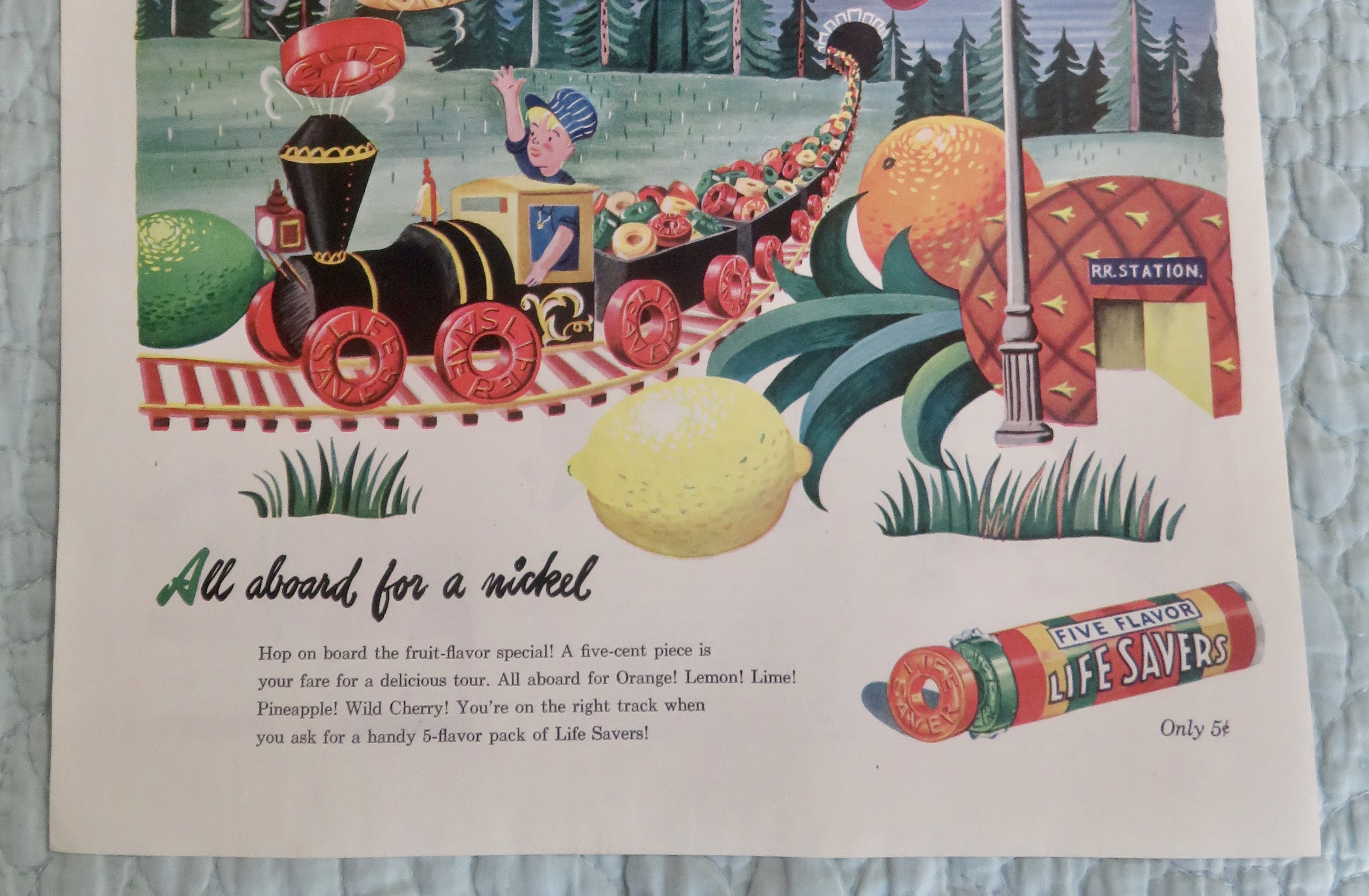 1945 Life Savers Candy with Boy Driving Train of Candy