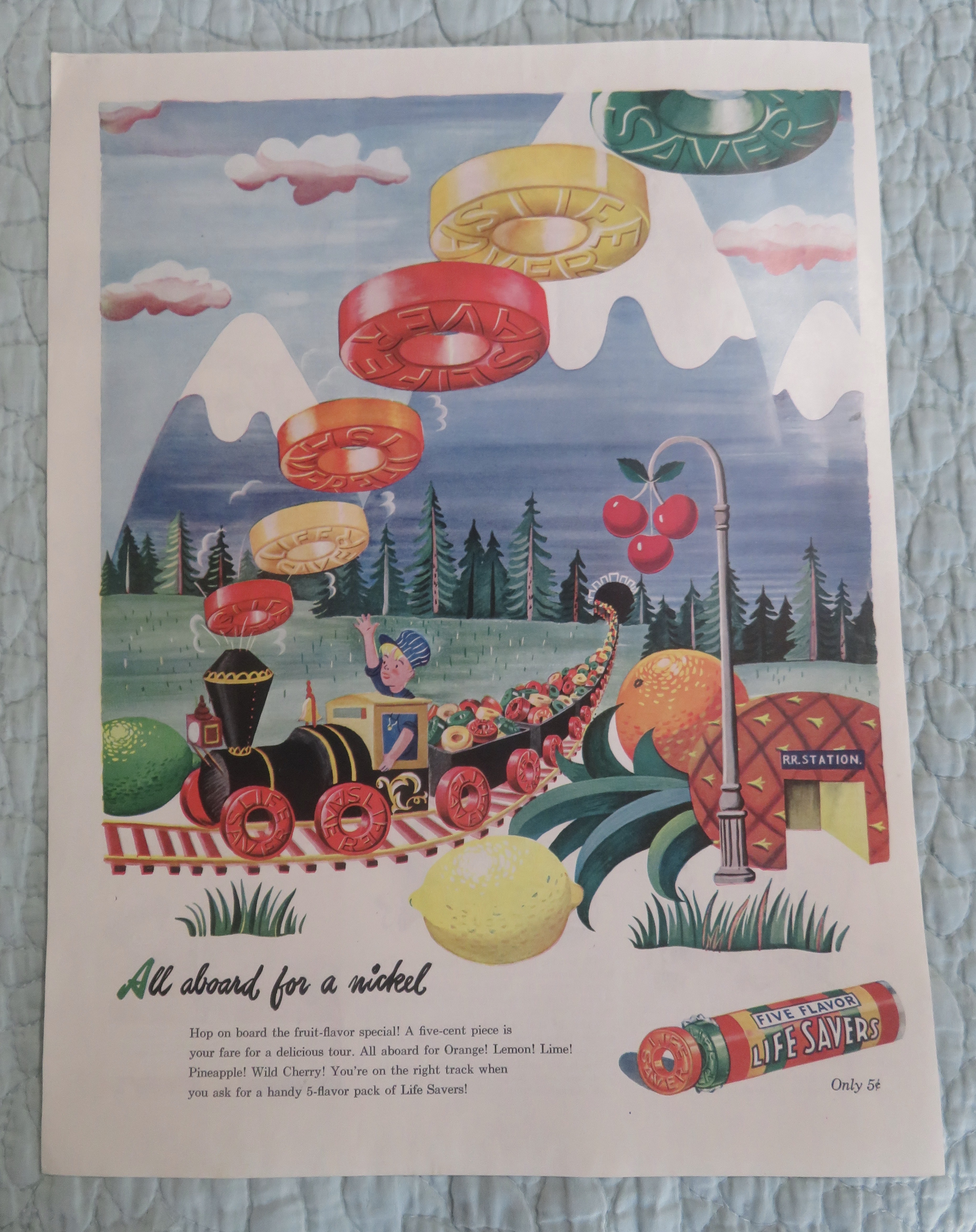 1945 Life Savers Candy with Boy Driving Train of Candy