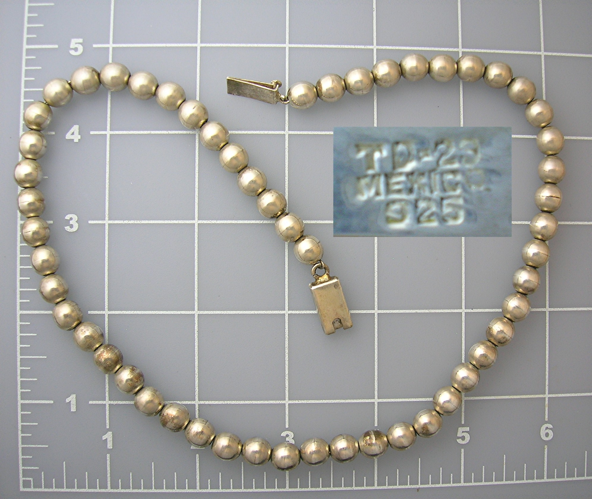 Necklace Sterling Silver 19 Inch  Mexico TD-29  8mm