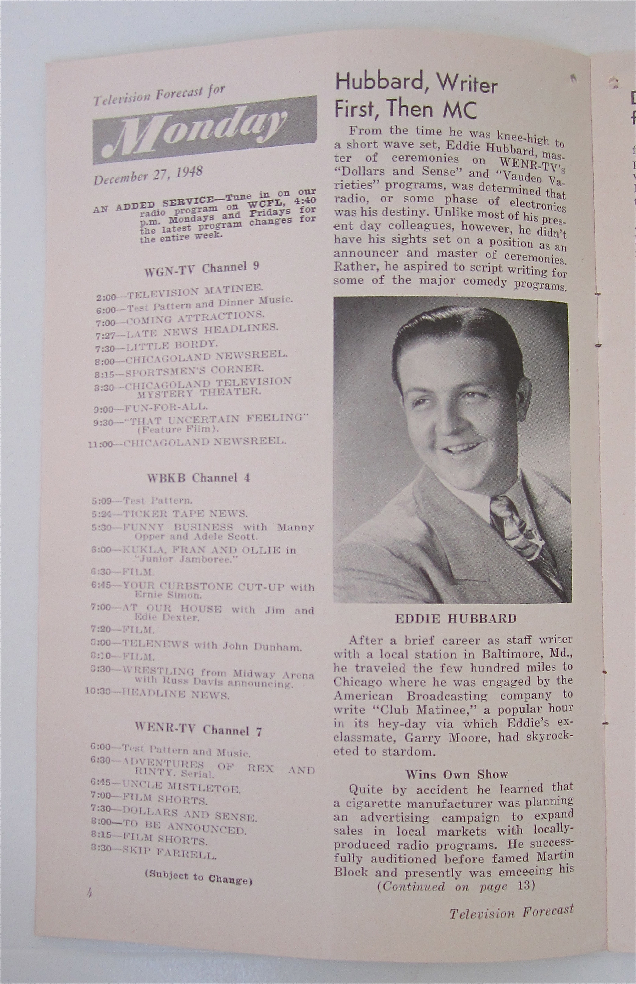 Television Forecast December 27, 1948 Man About Town