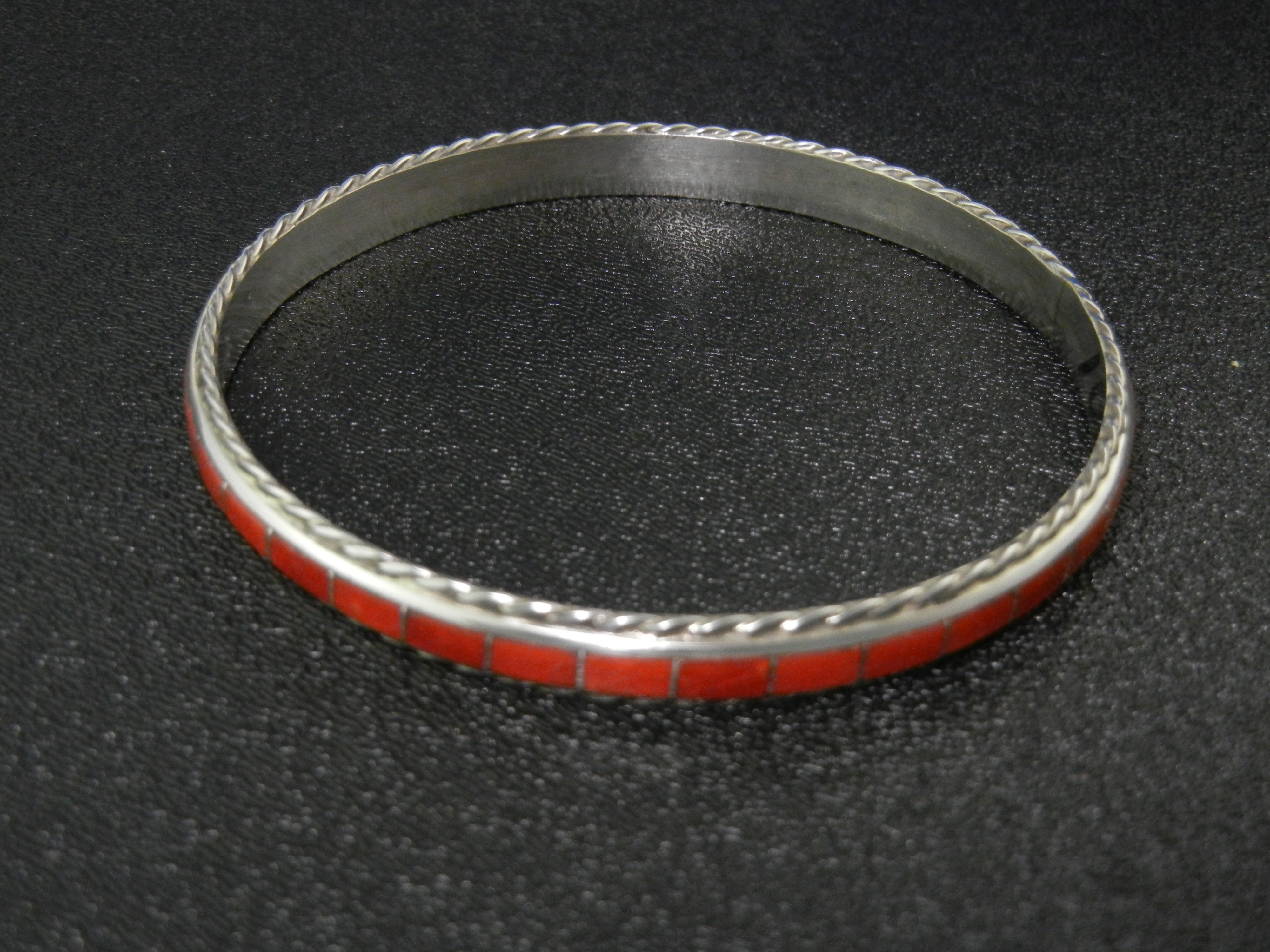Zuni Sterling Silver Mediterranean Coral Bangle Bracele