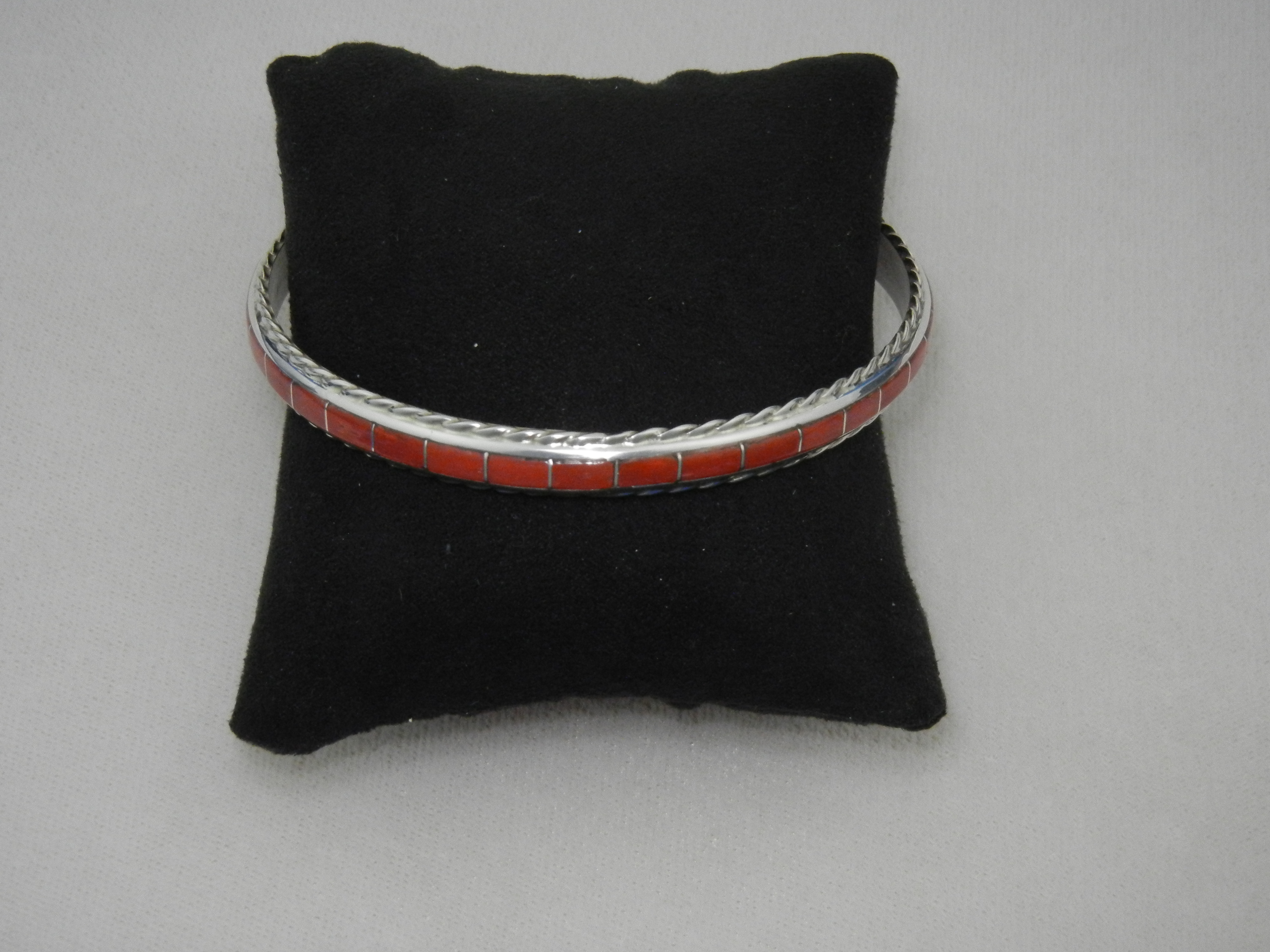 Zuni Sterling Silver Mediterranean Coral Bangle Bracele
