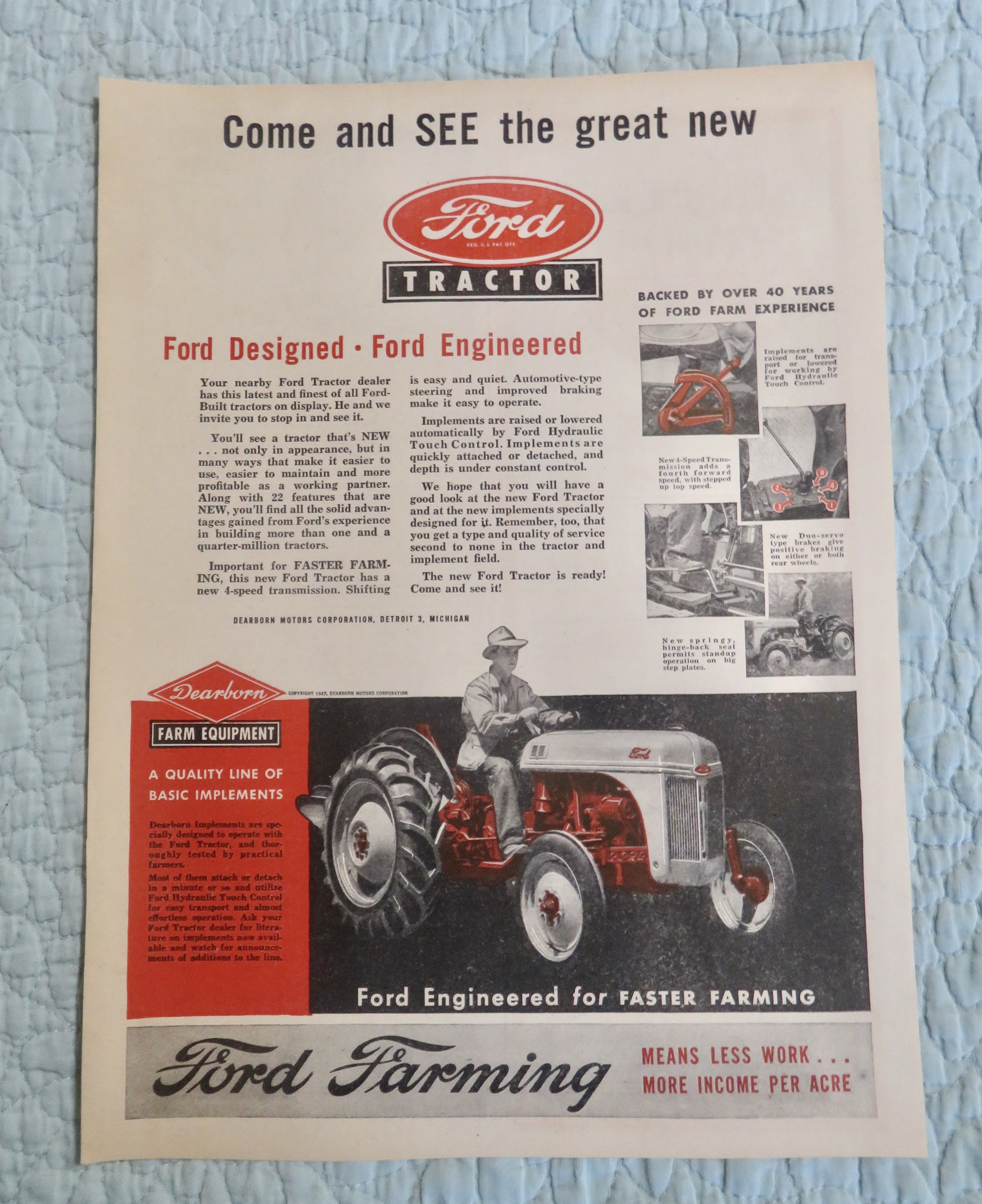 1947 Ford Farming with Farmer On Ford Tractor