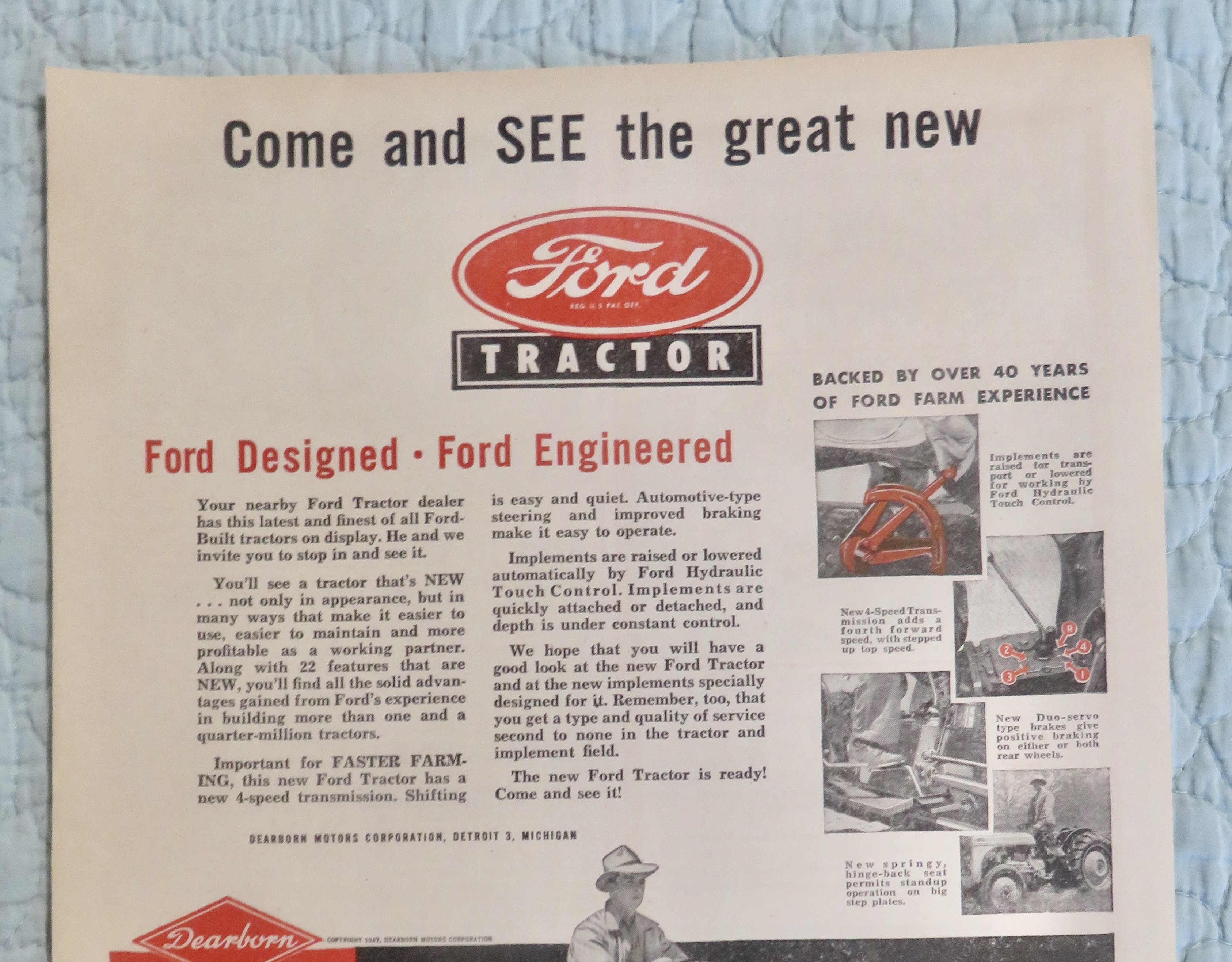 1947 Ford Farming with Farmer On Ford Tractor