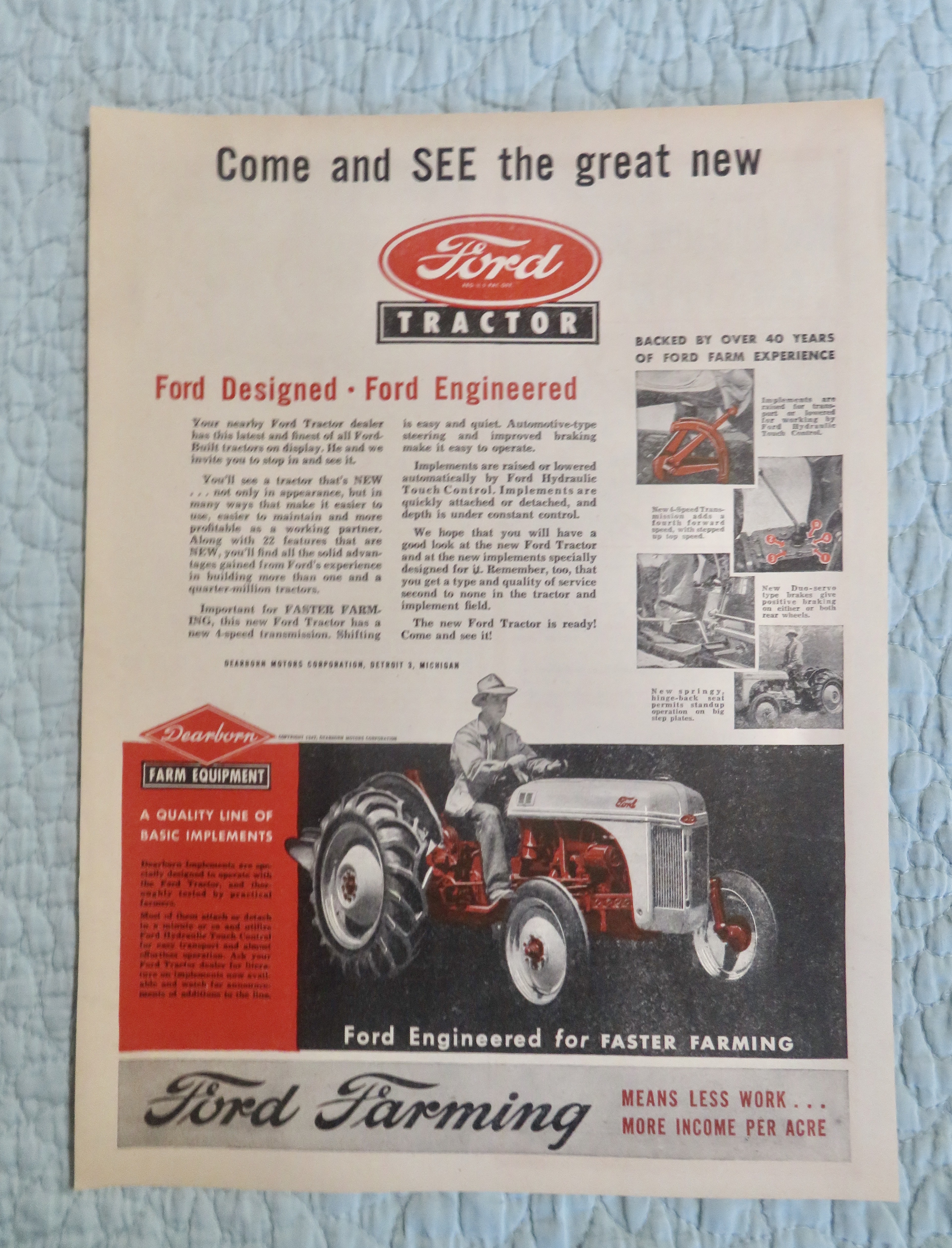 1947 Ford Farming with Farmer On Ford Tractor