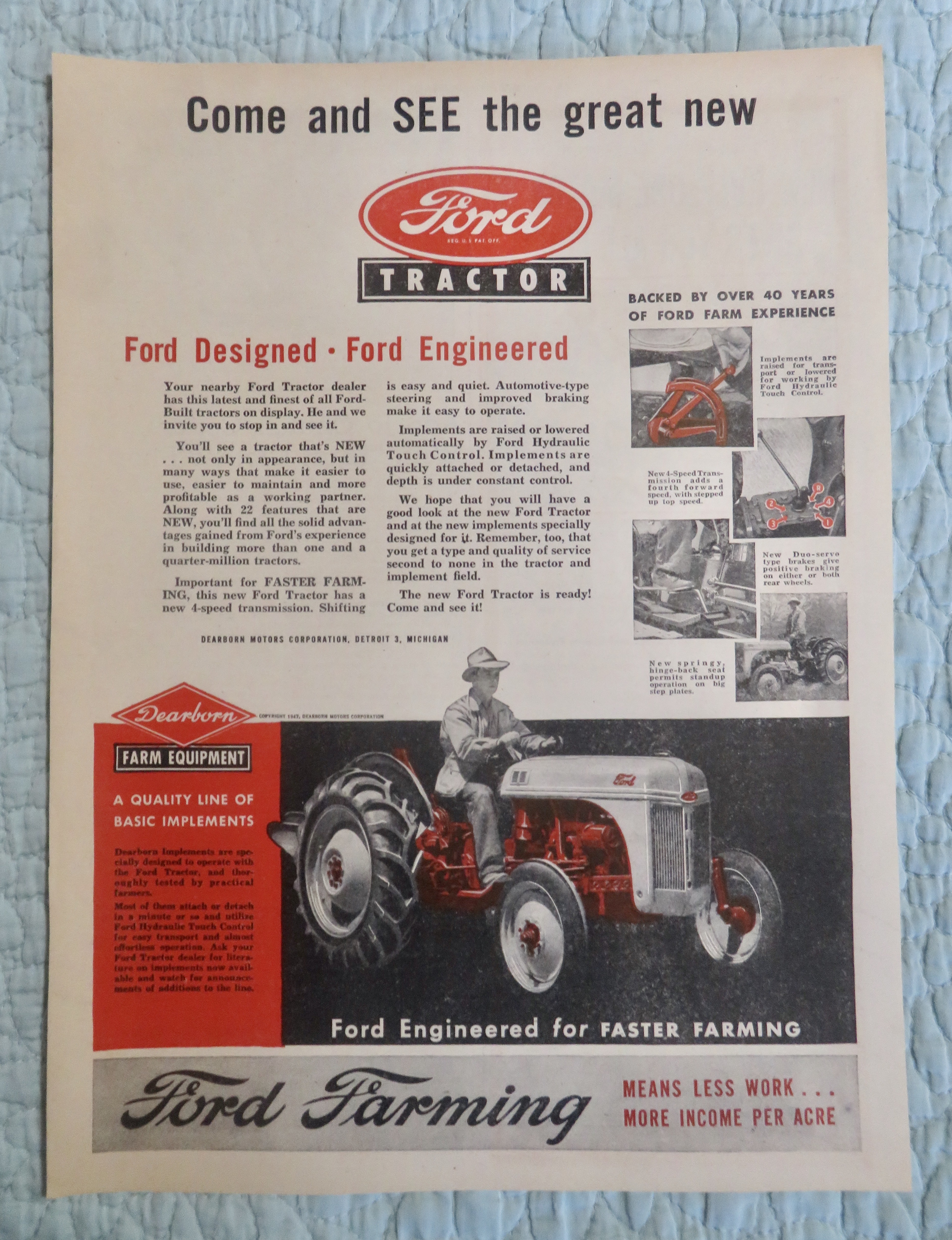 1947 Ford Farming with Farmer On Ford Tractor