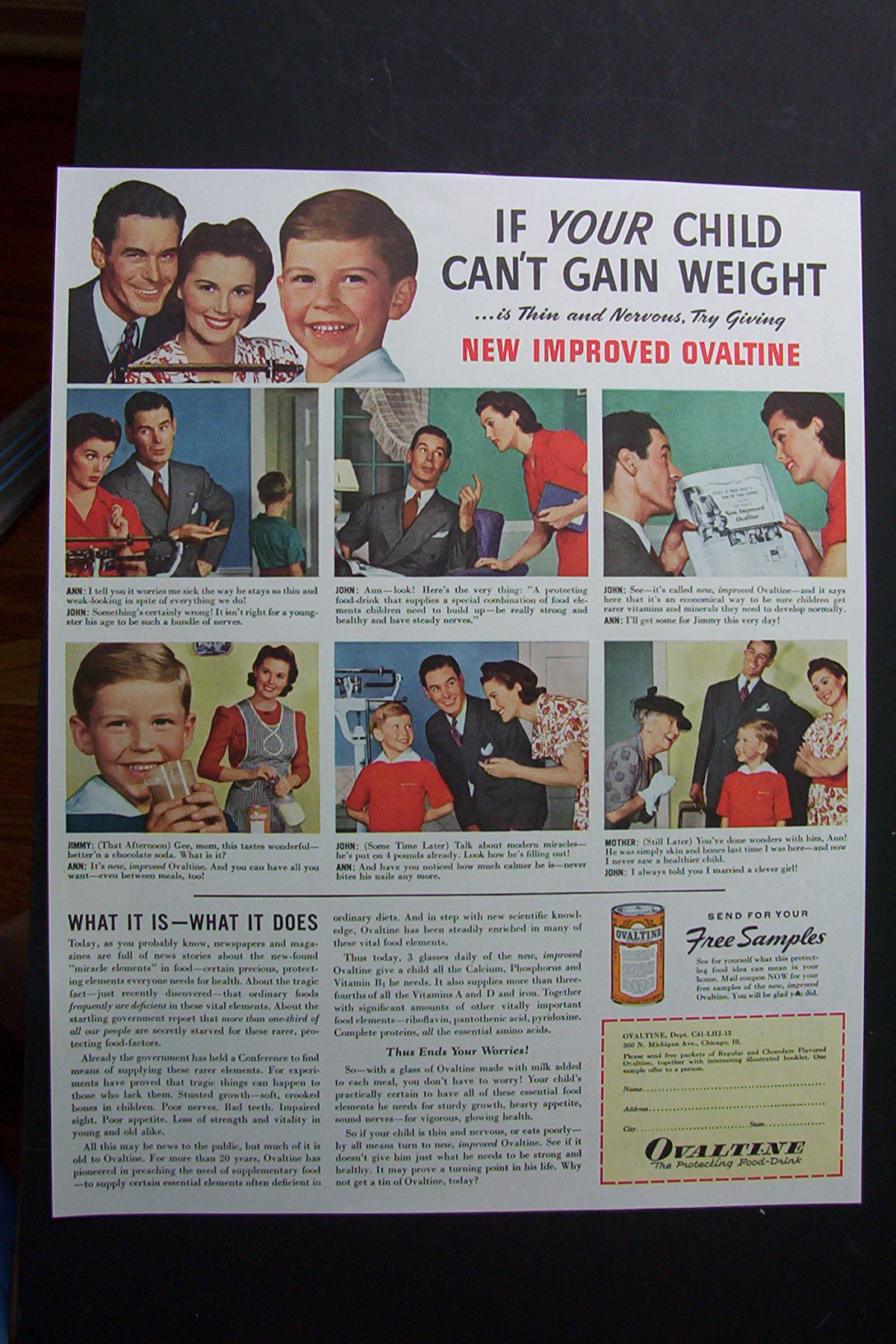 1941 Ovaltine with Family Getting Son to Gain Weight