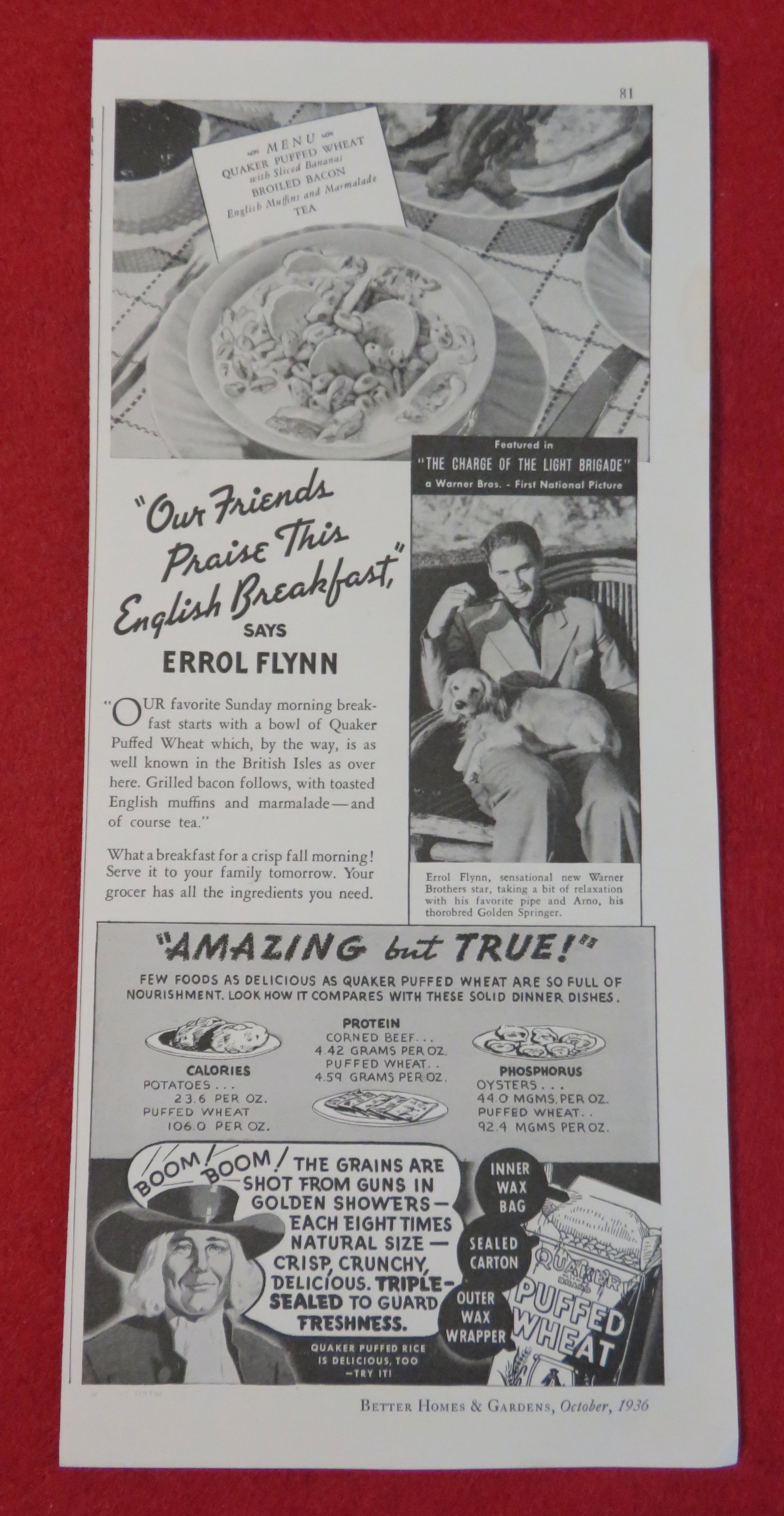 1936 Quaker Puffed Wheat with Errol Flynn