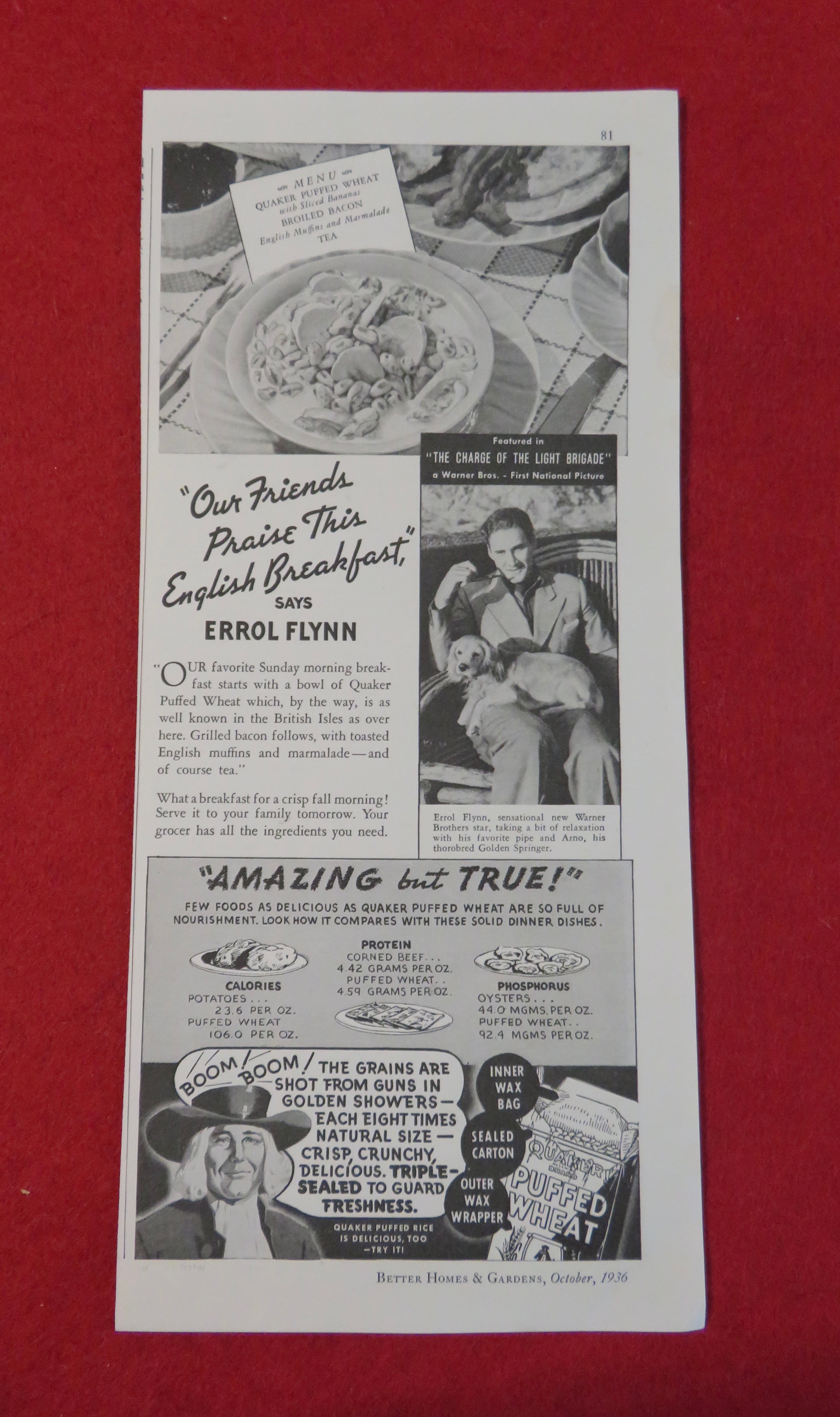 1936 Quaker Puffed Wheat with Errol Flynn