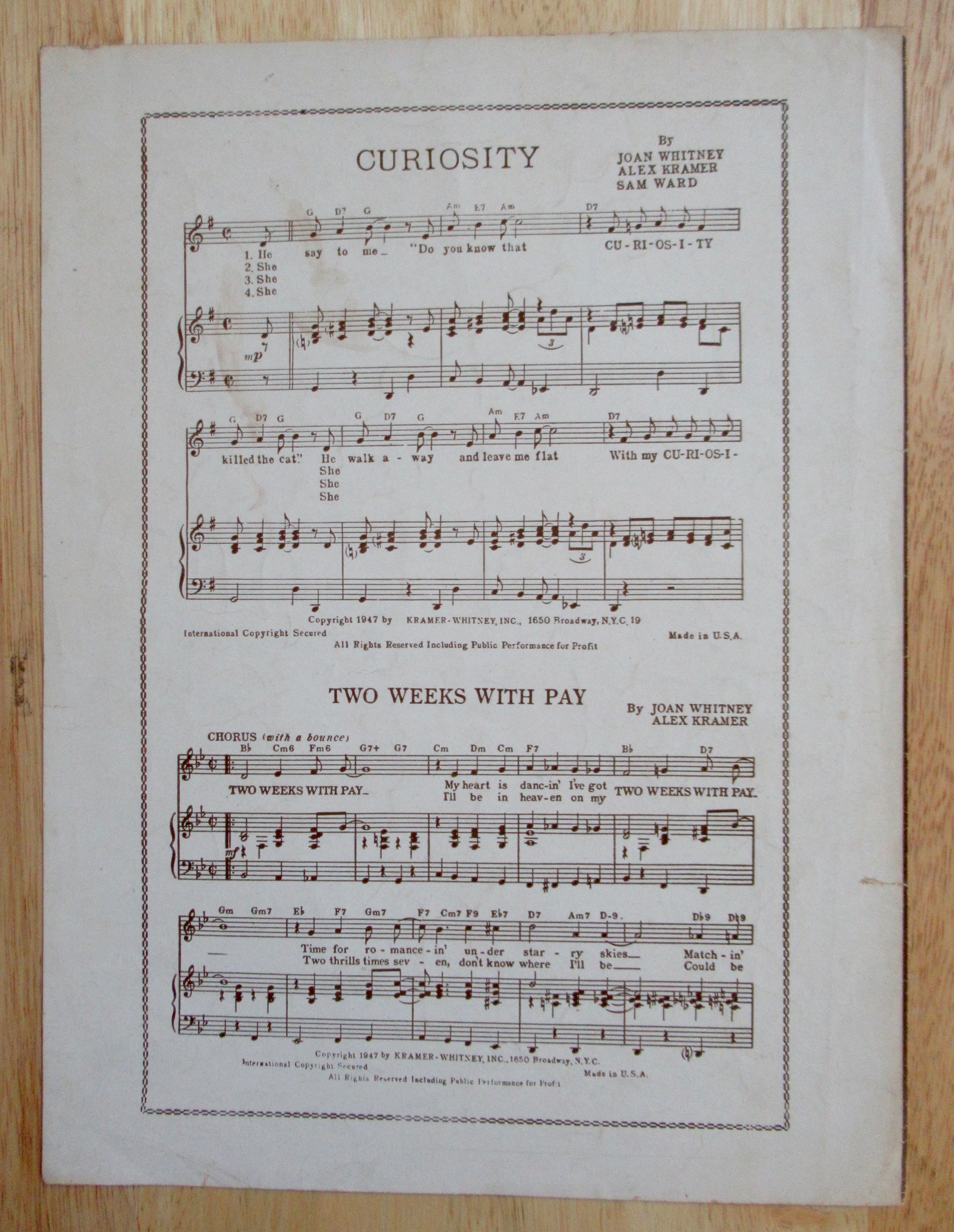 1948 Love Somebody Sheet Music Doris Day/Buddy Clark