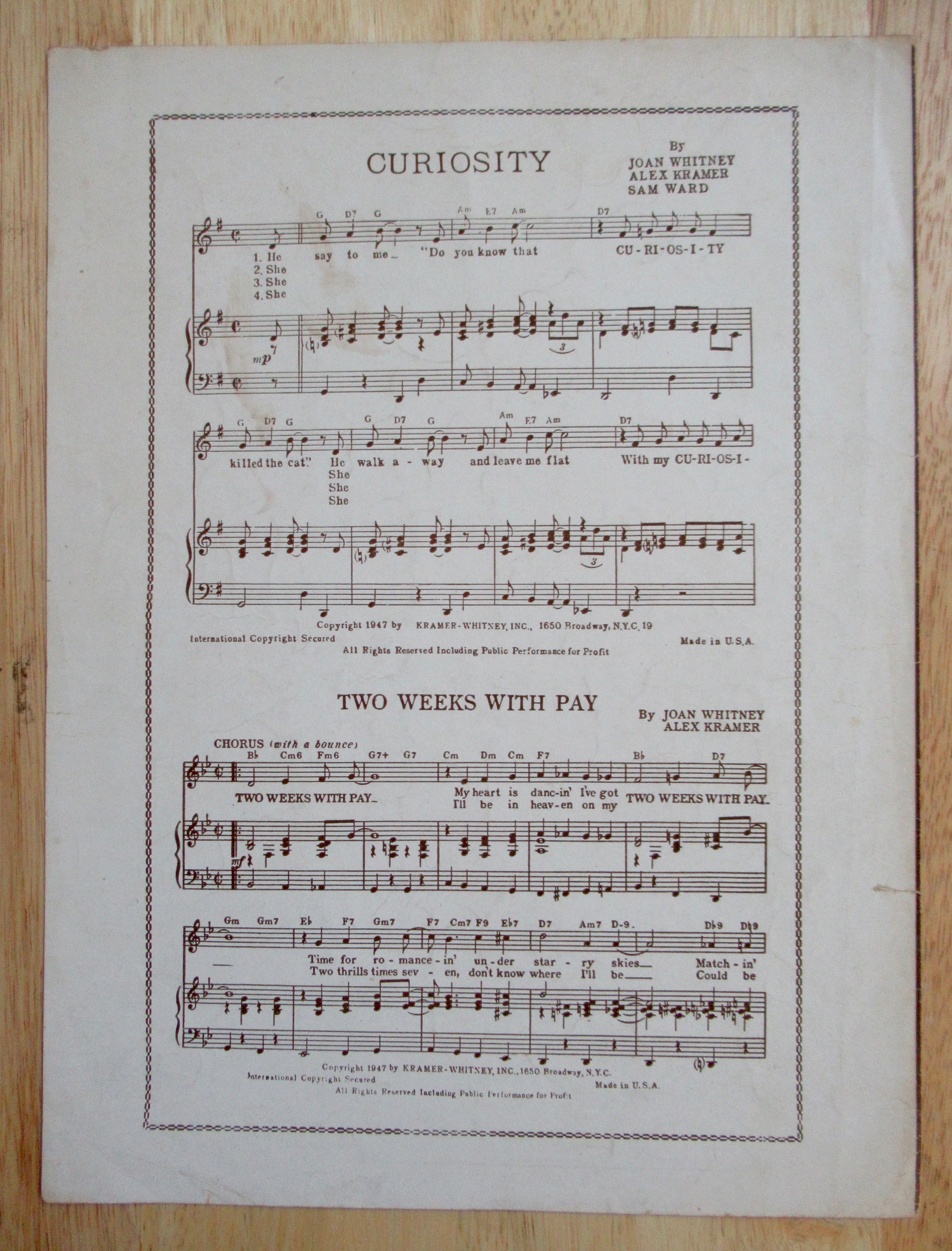 1948 Love Somebody Sheet Music Doris Day/Buddy Clark
