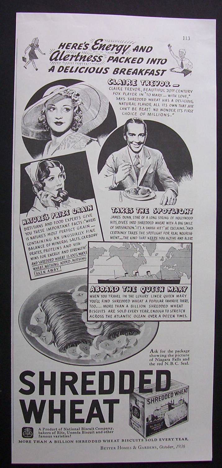1936 Shredded Wheat with Claire Trevor & James Dunn