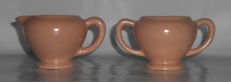 Catalina Pottery Rancho Ware Satin Coral Demitasse Creamer / Sugar Bowl Set #1