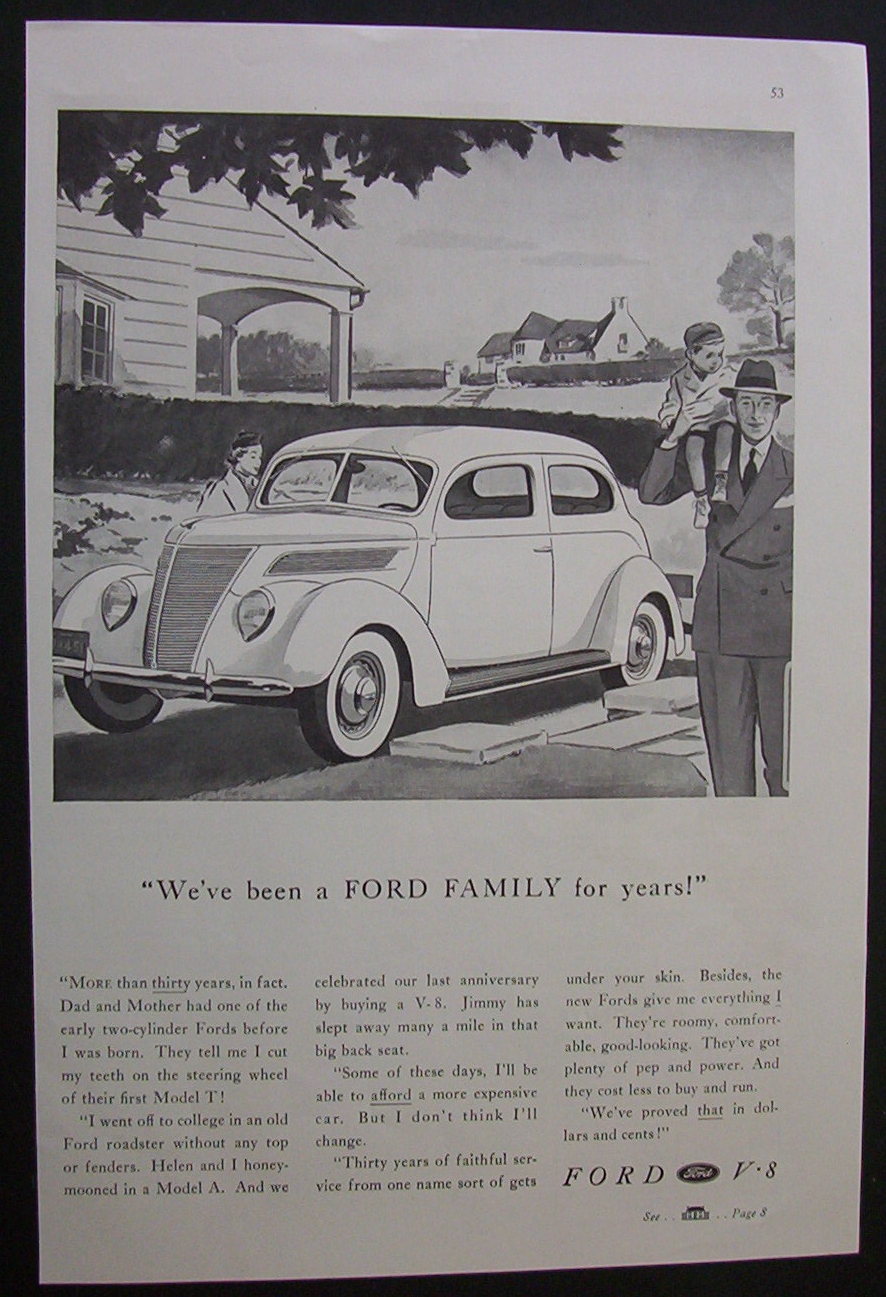 1937 Ford V-8 Cars with Man & Child Next to Car