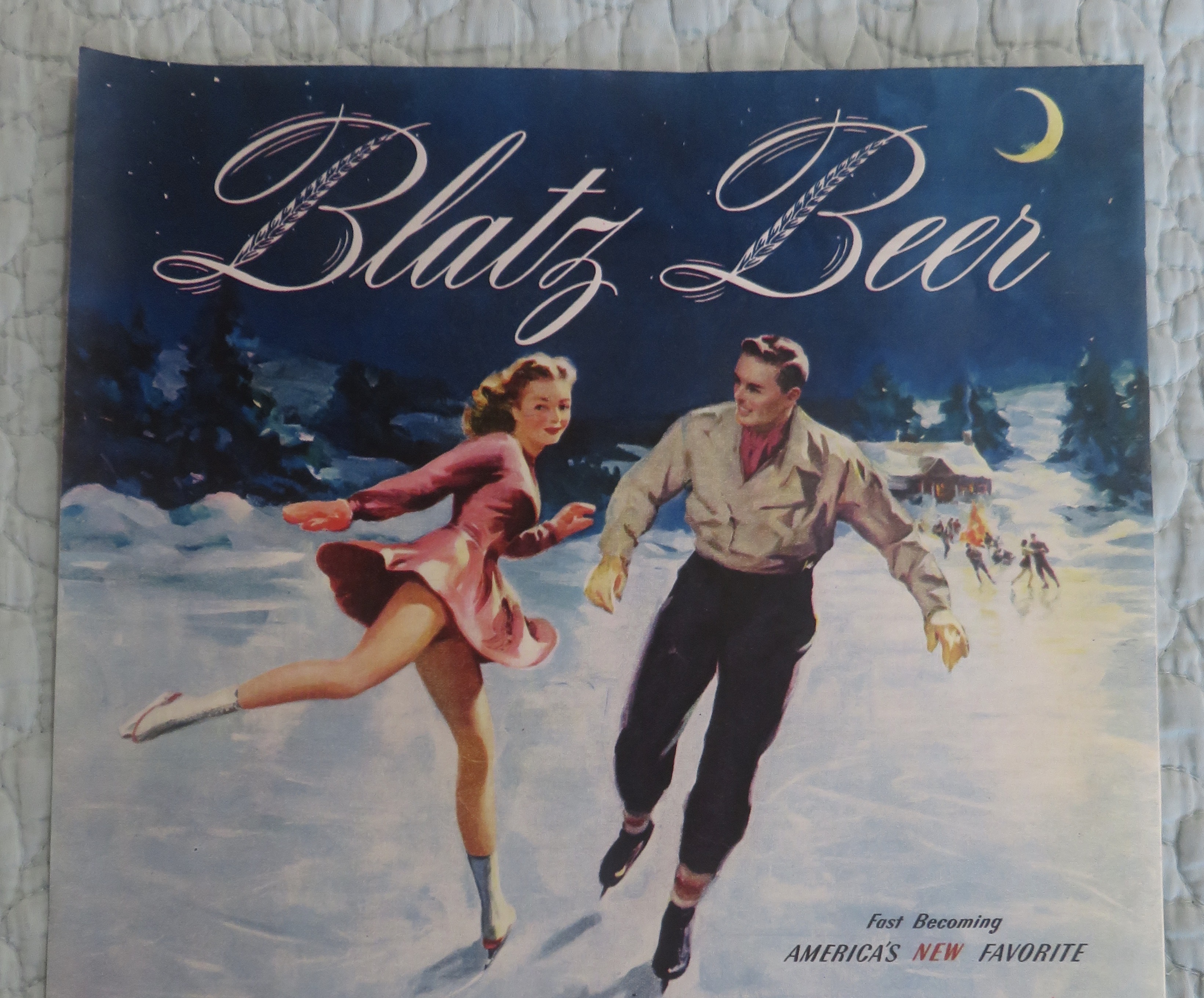 1945 Blatz Beer with A Man & Woman Skating