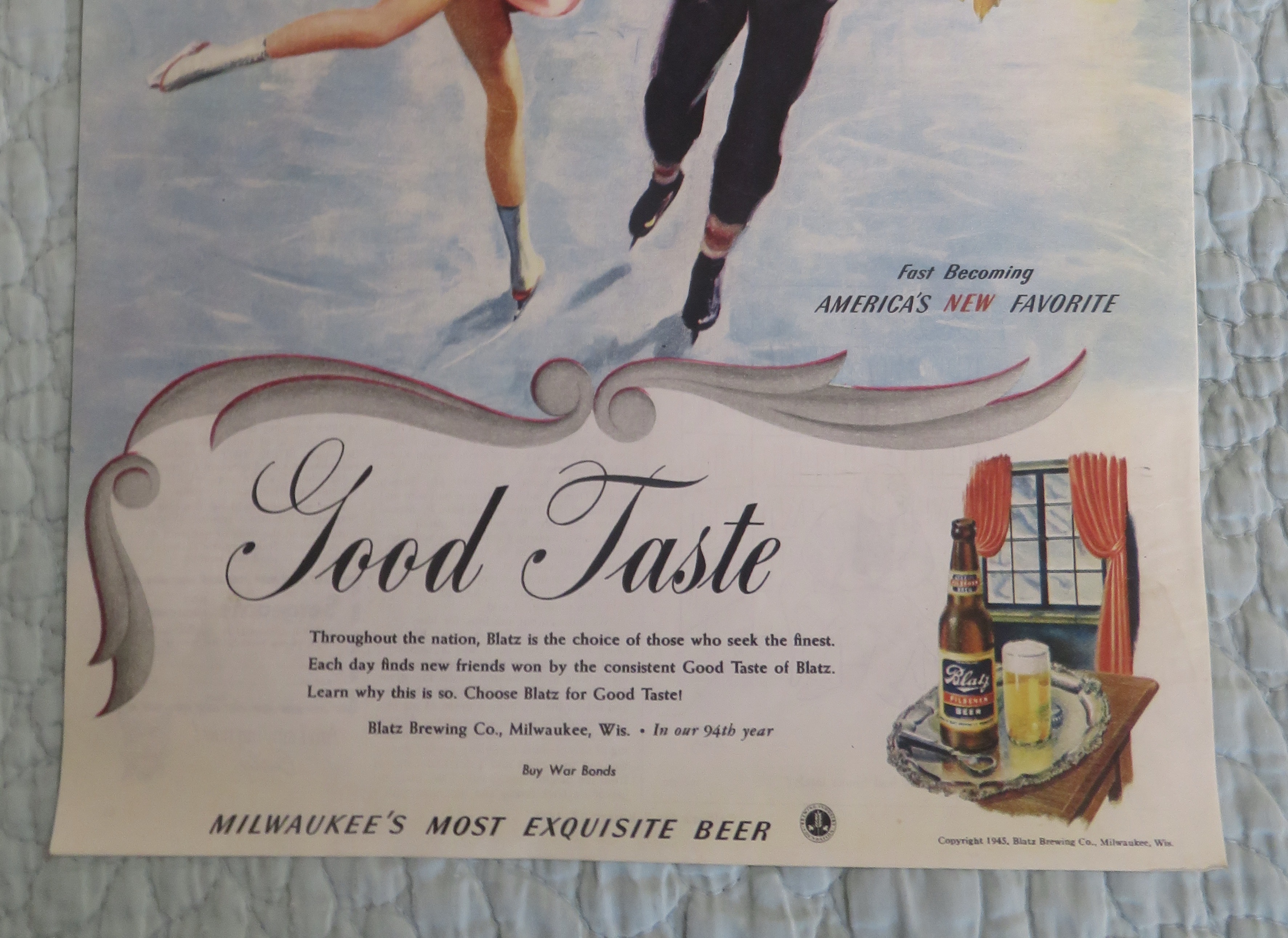 1945 Blatz Beer with A Man & Woman Skating