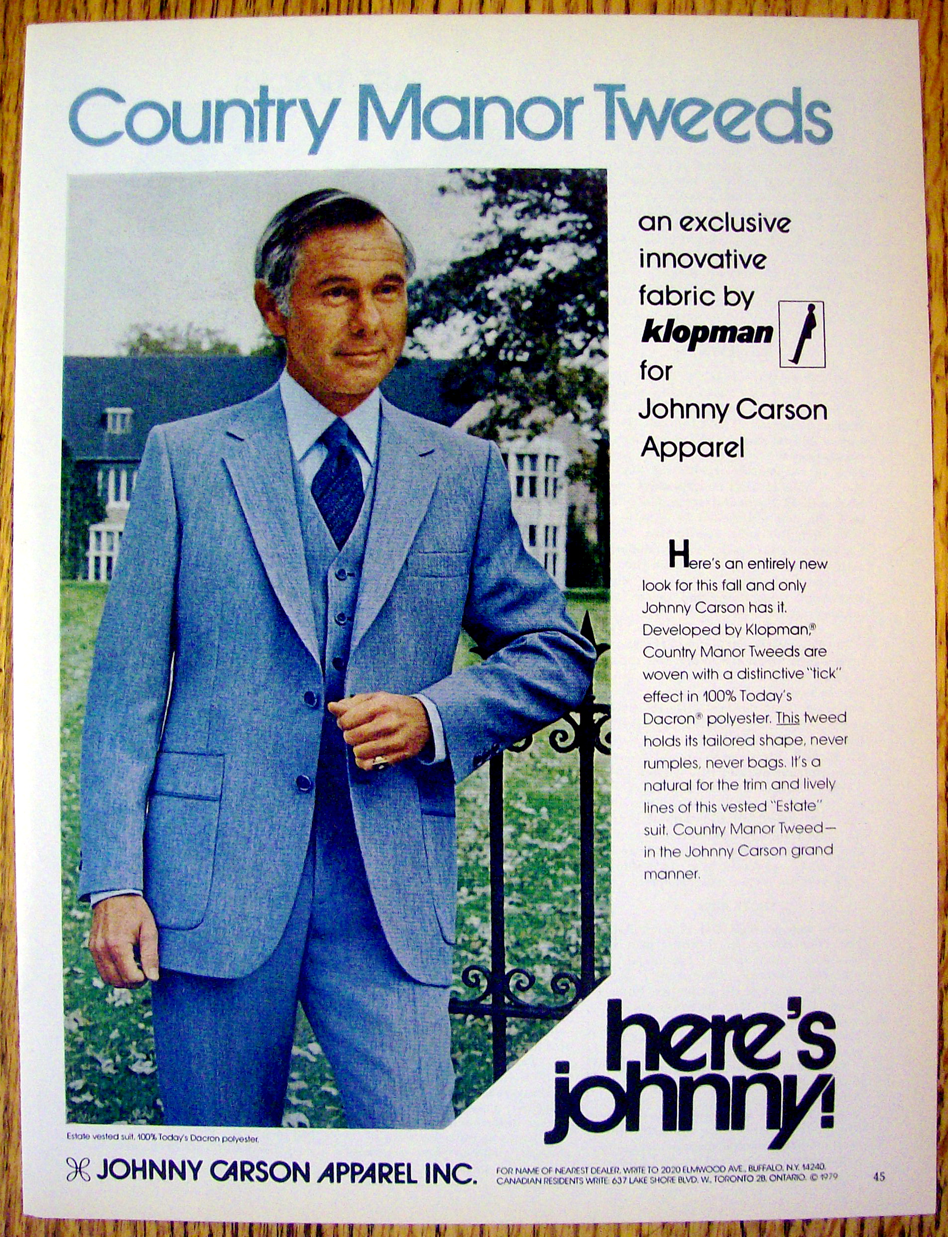 1979 Johnny Carson Apparel with Country Manor Tweeds