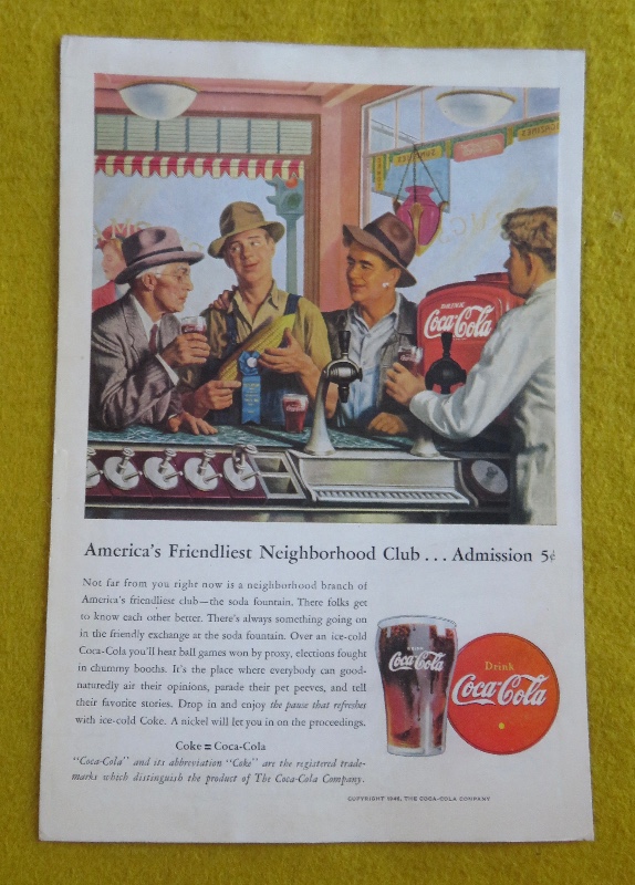 1946 Coca Cola (Coke) With America's Friendliest Neighborhood Club