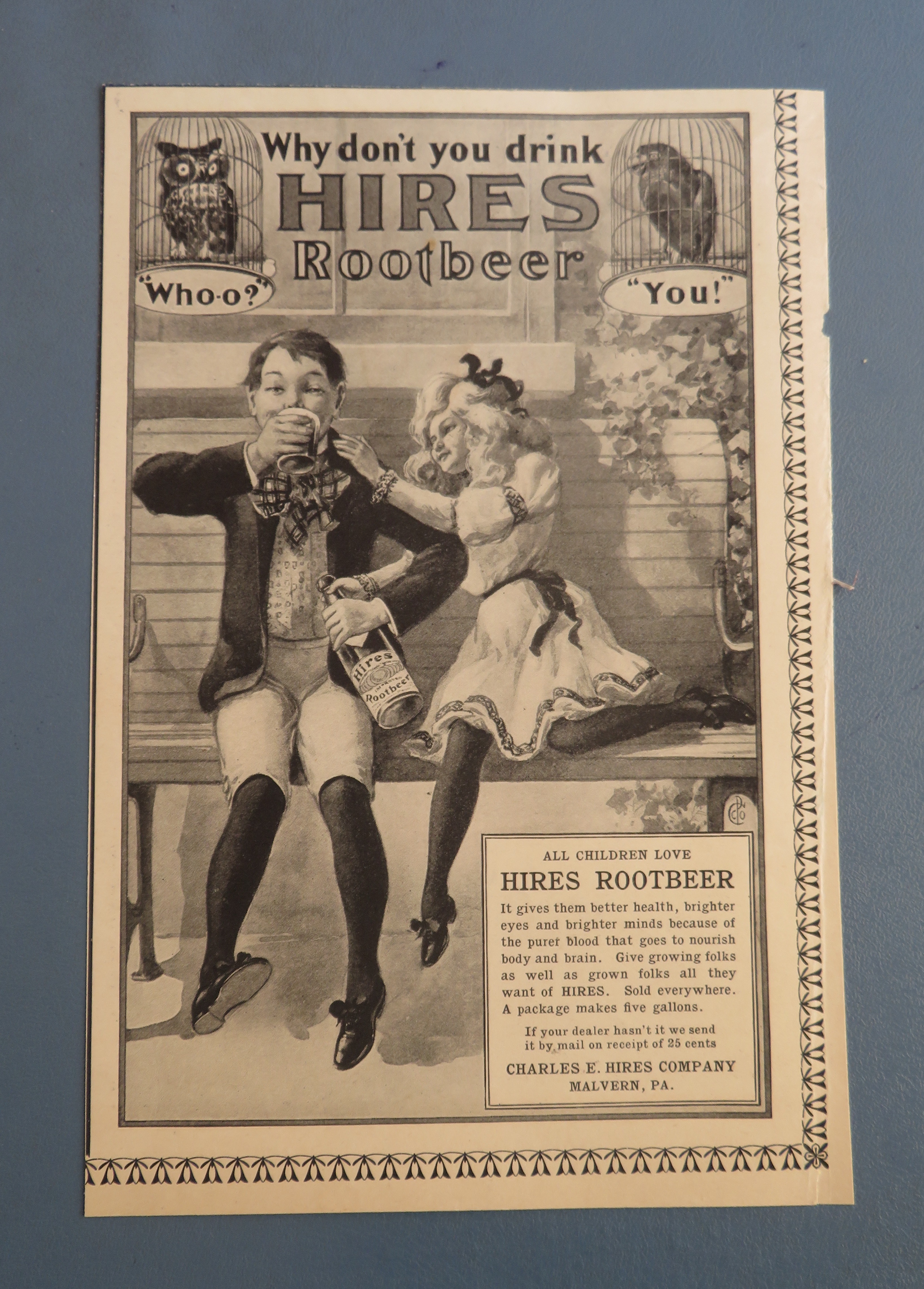 1901 Hires Root Beer with Girl Wants Boy's Cup
