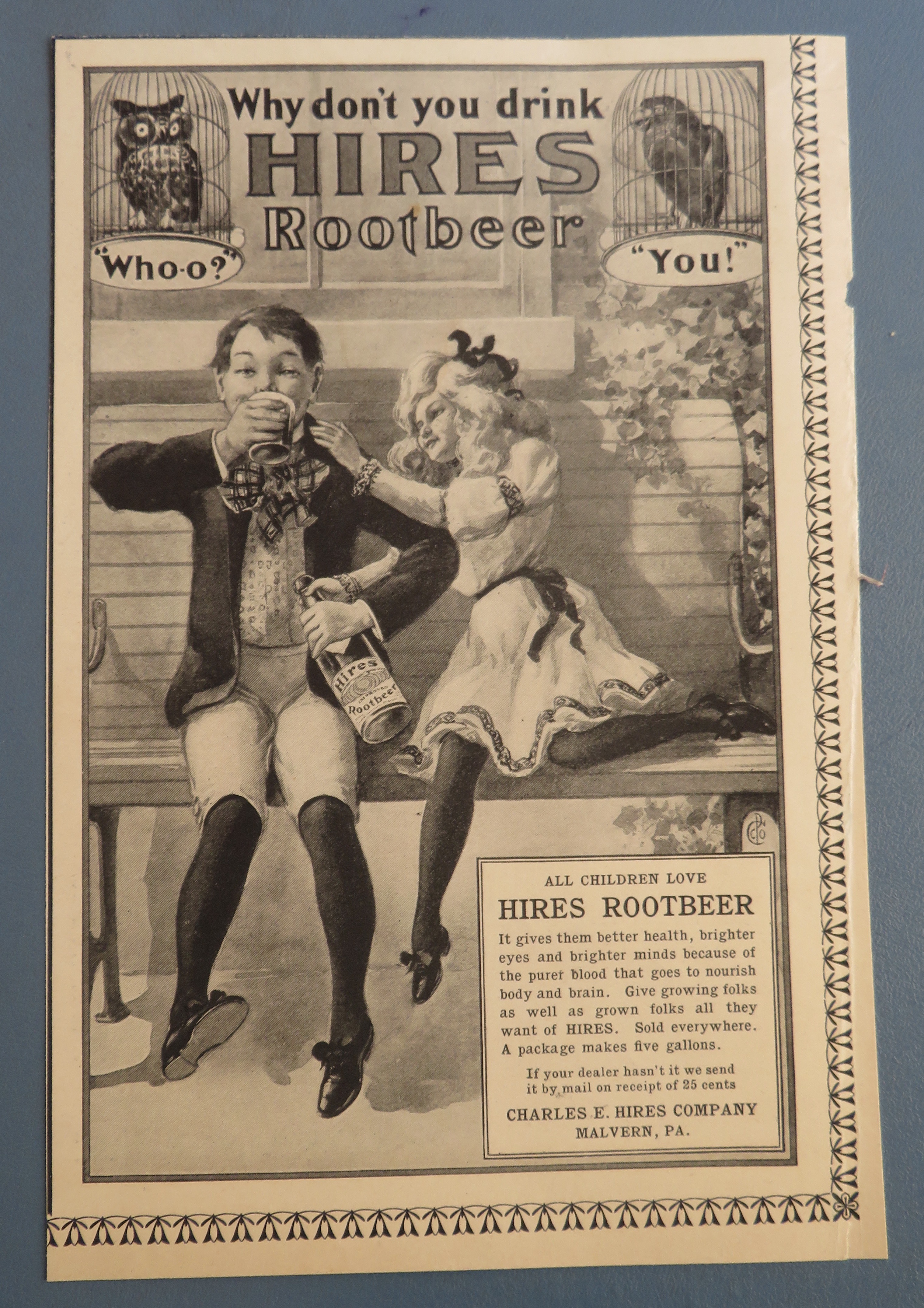 1901 Hires Root Beer with Girl Wants Boy's Cup