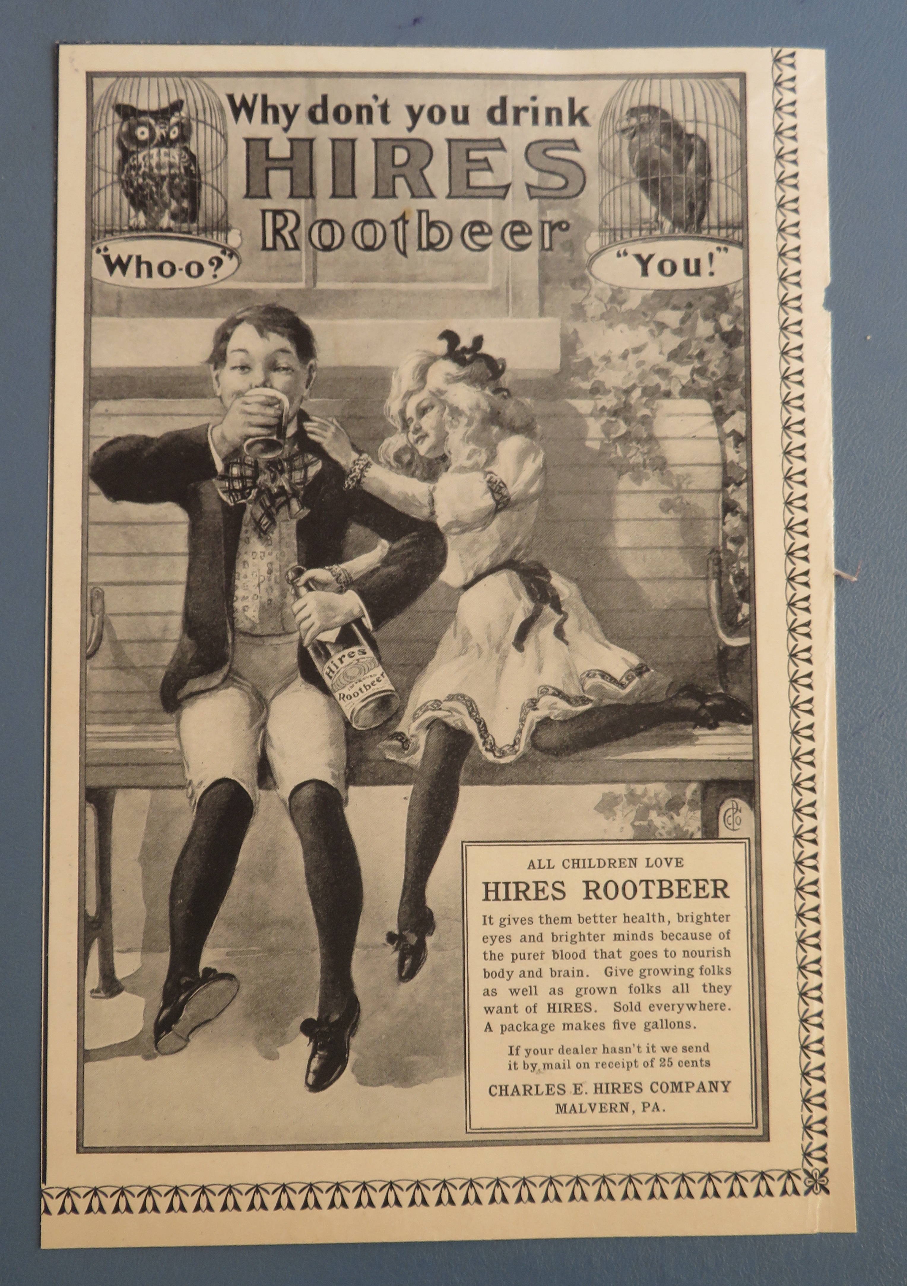 1901 Hires Root Beer with Girl Wants Boy's Cup
