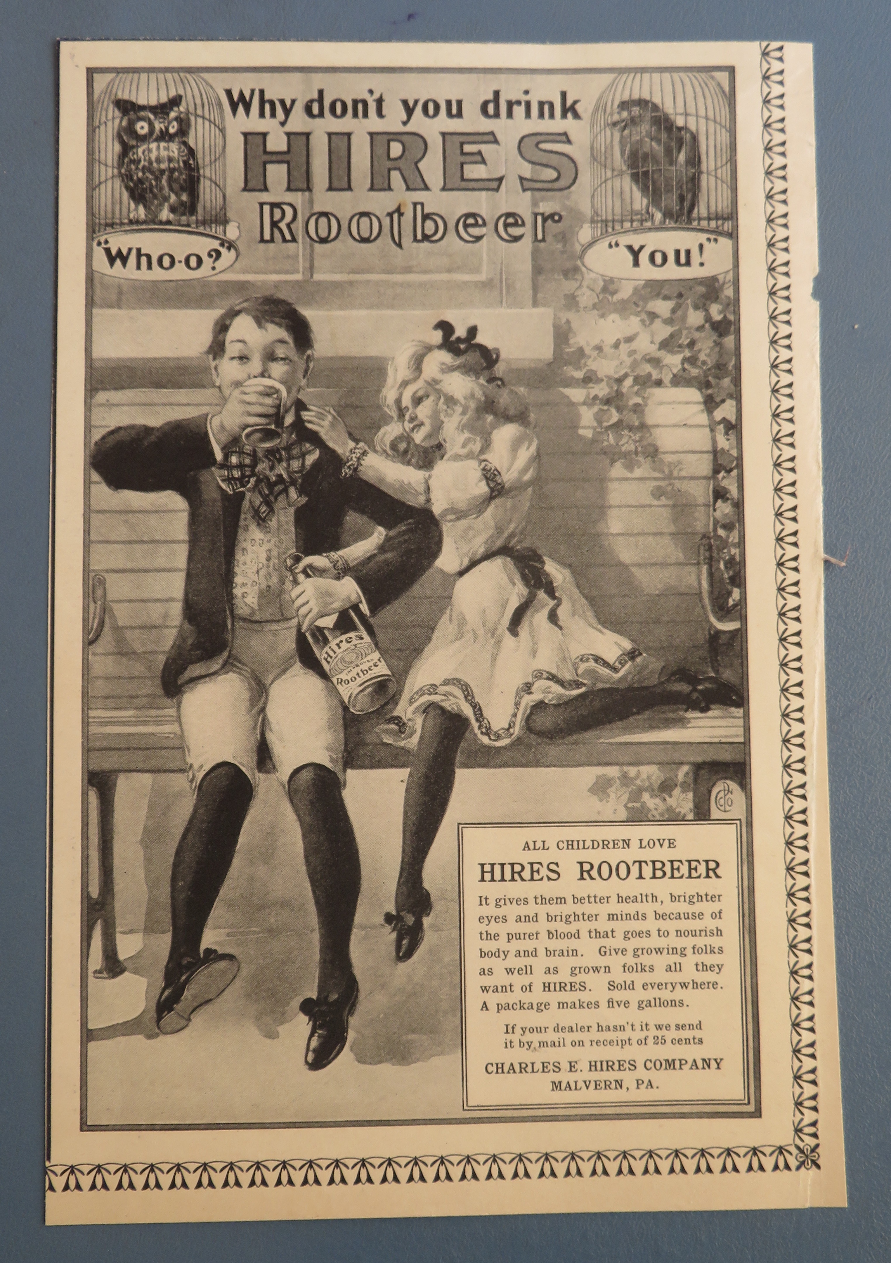 1901 Hires Root Beer with Girl Wants Boy's Cup
