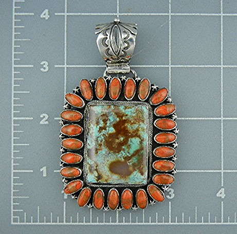 Navajo Coral Dry Creek Turquoise Sterling Silver Pendan