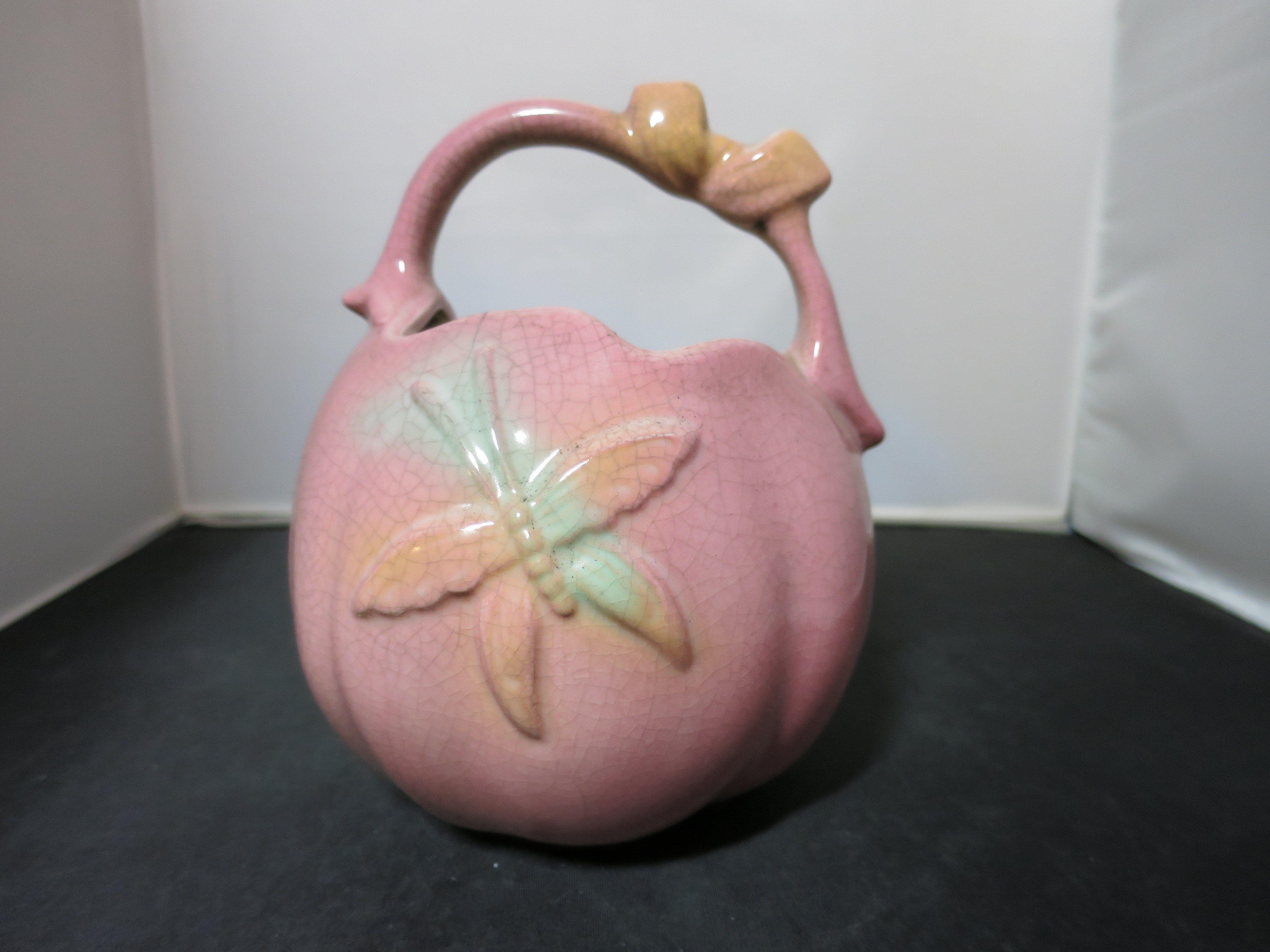 Vintage Hull Pottery Sun Glow Basket Vase Pink USA Butterfly