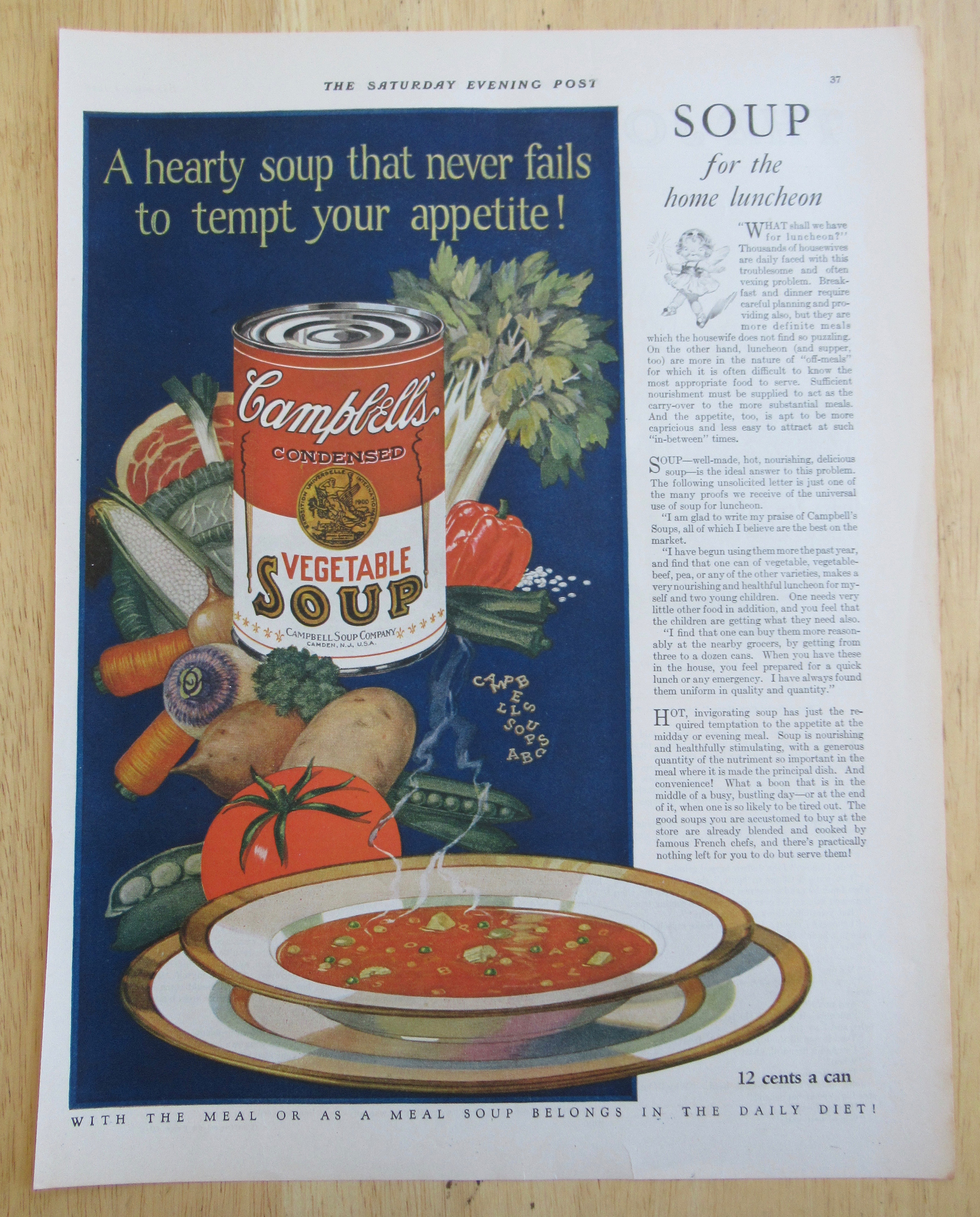 1926 Campbell's Vegetable Soup with Bowl of Soup