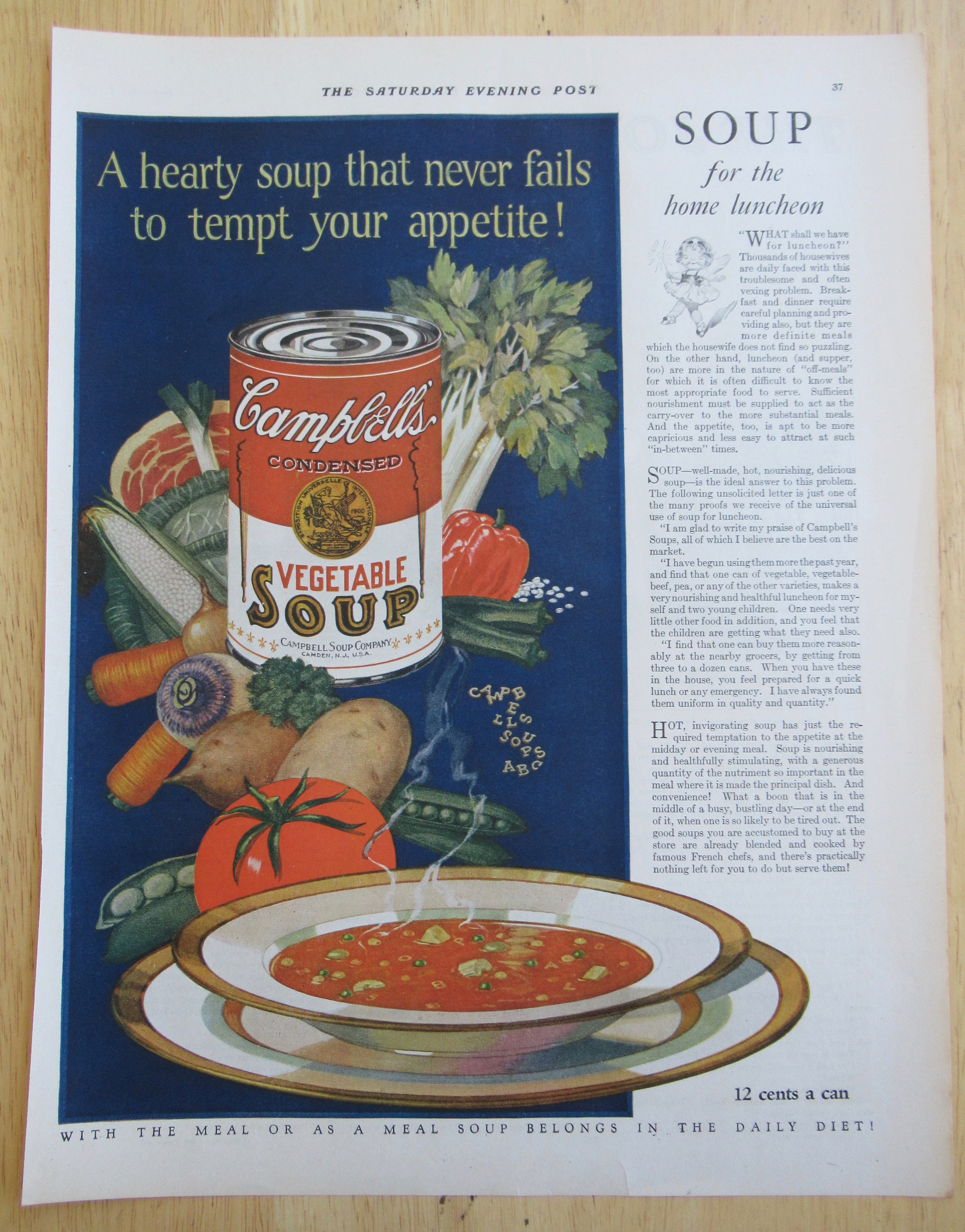 1926 Campbell's Vegetable Soup with Bowl of Soup