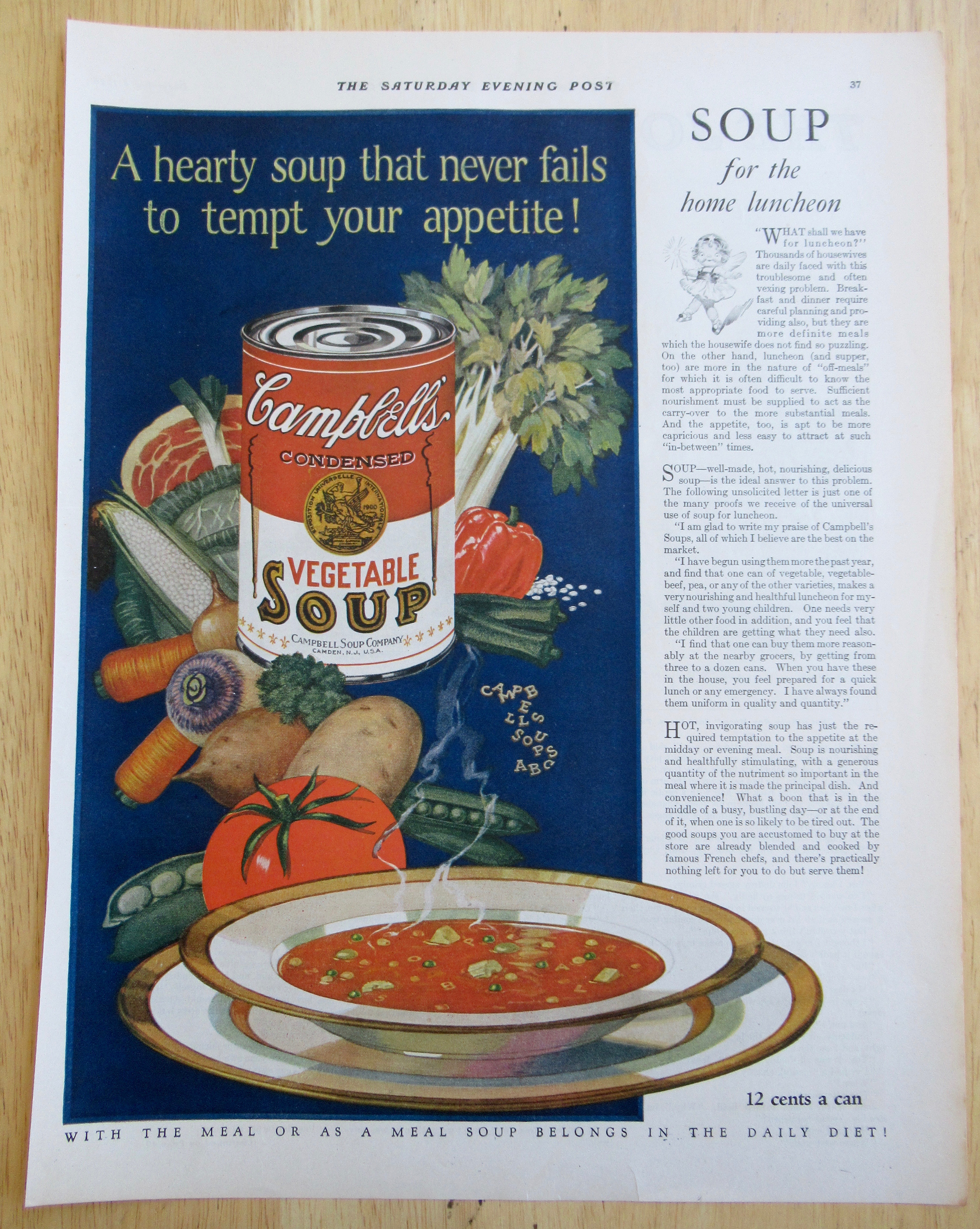 1926 Campbell's Vegetable Soup with Bowl of Soup