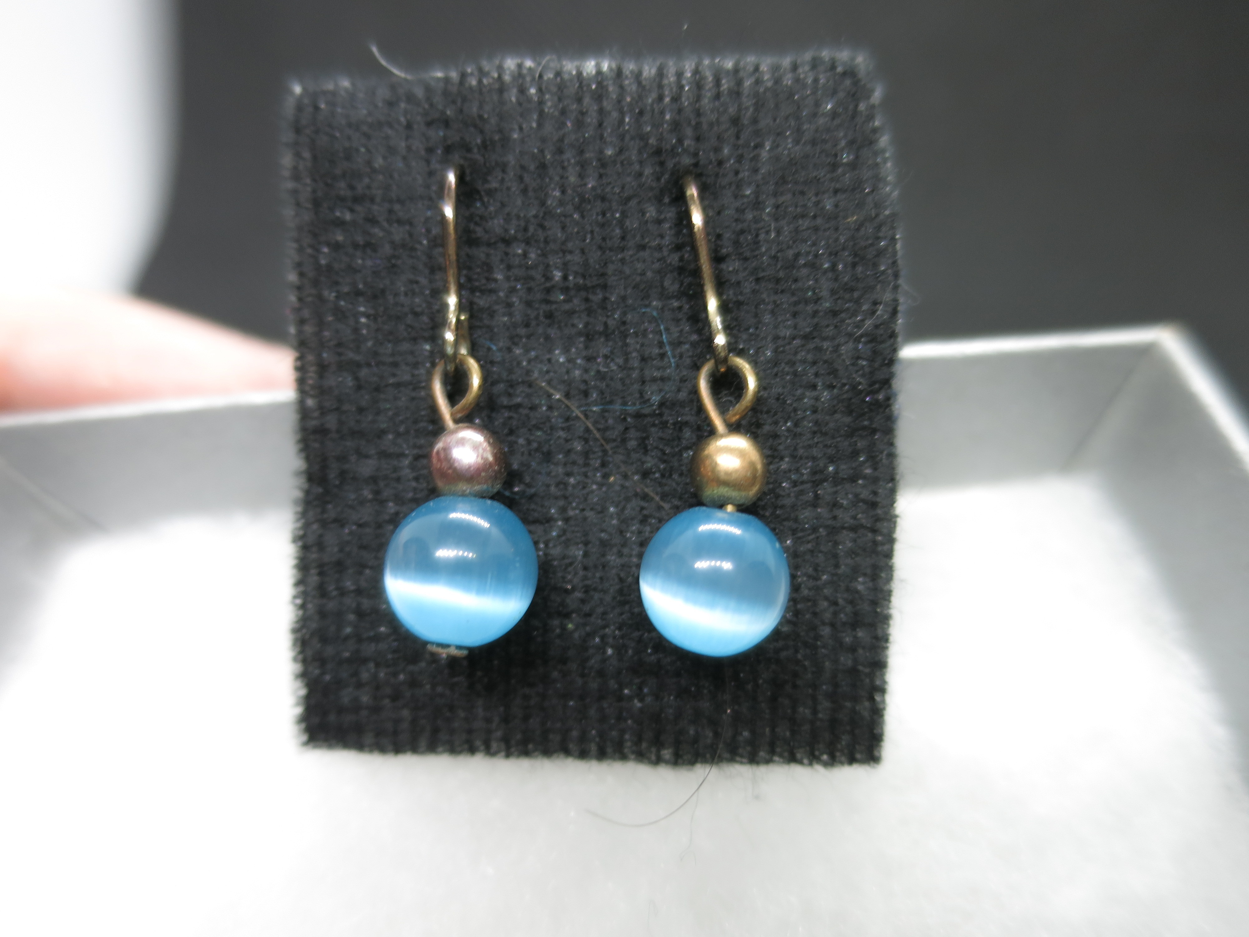 Blue and White Opalescent Glass Bead Earrings Fish Hook Wired