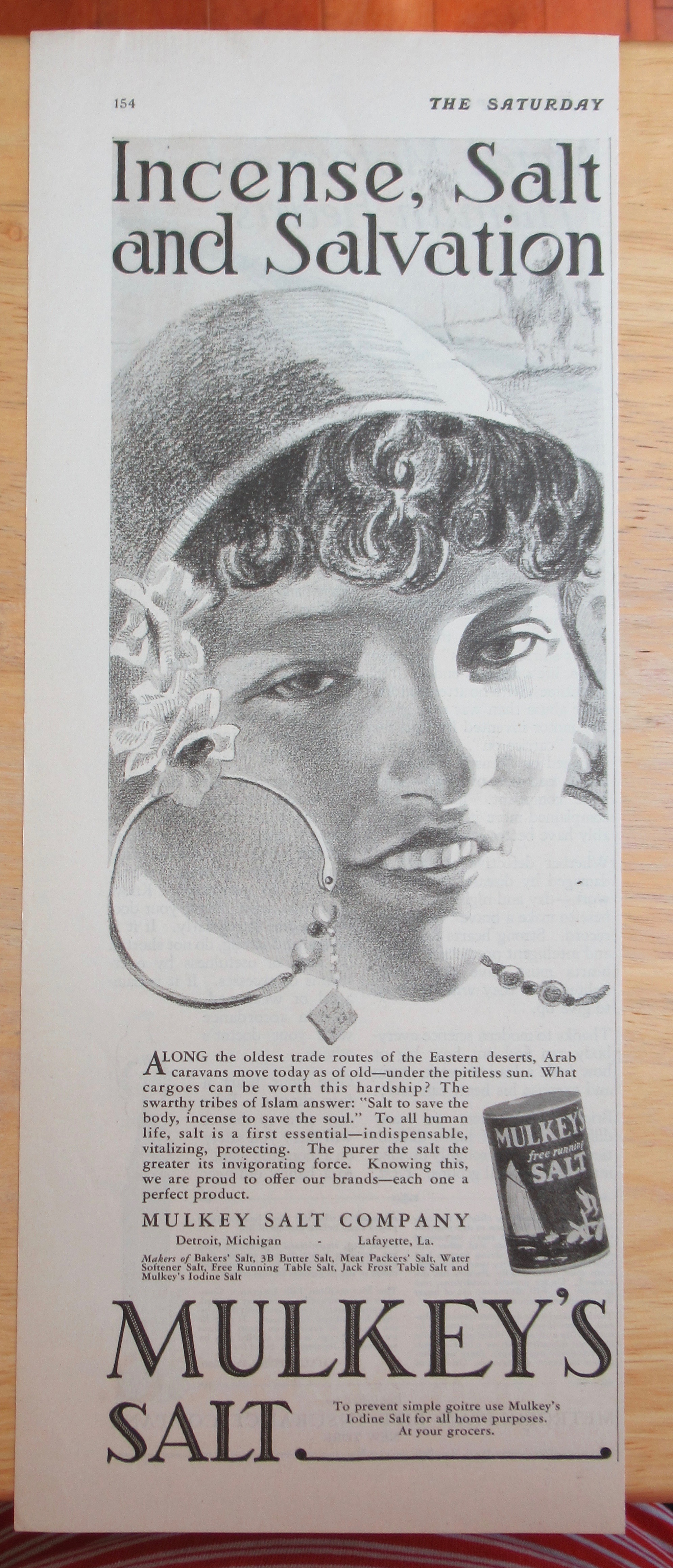 1928 Mulkey's Salt with Lovely Woman's Face