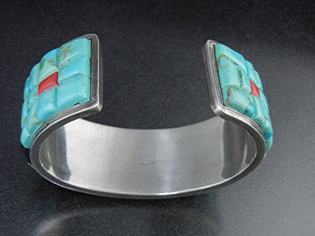 Native American Sterling Silver Turquoise Coral Onyx Cu