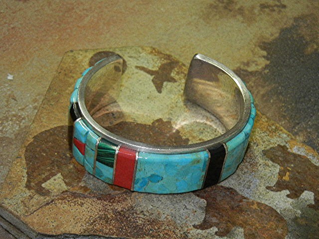Native American Sterling Silver Turquoise Coral Onyx Cu