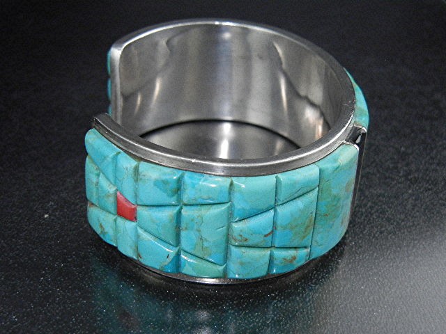 Native American Sterling Silver Turquoise Coral Onyx Cu