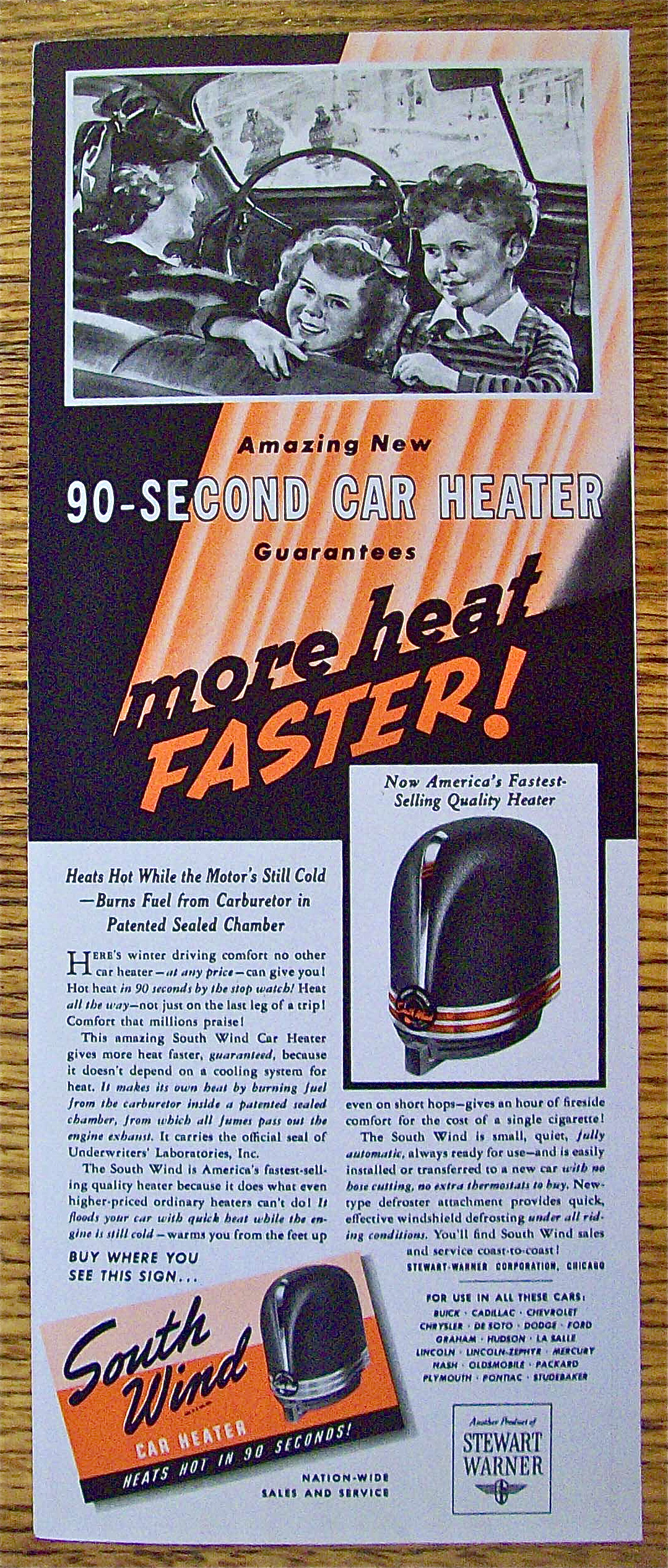 1941 South Wind Car Heater with Woman and Children