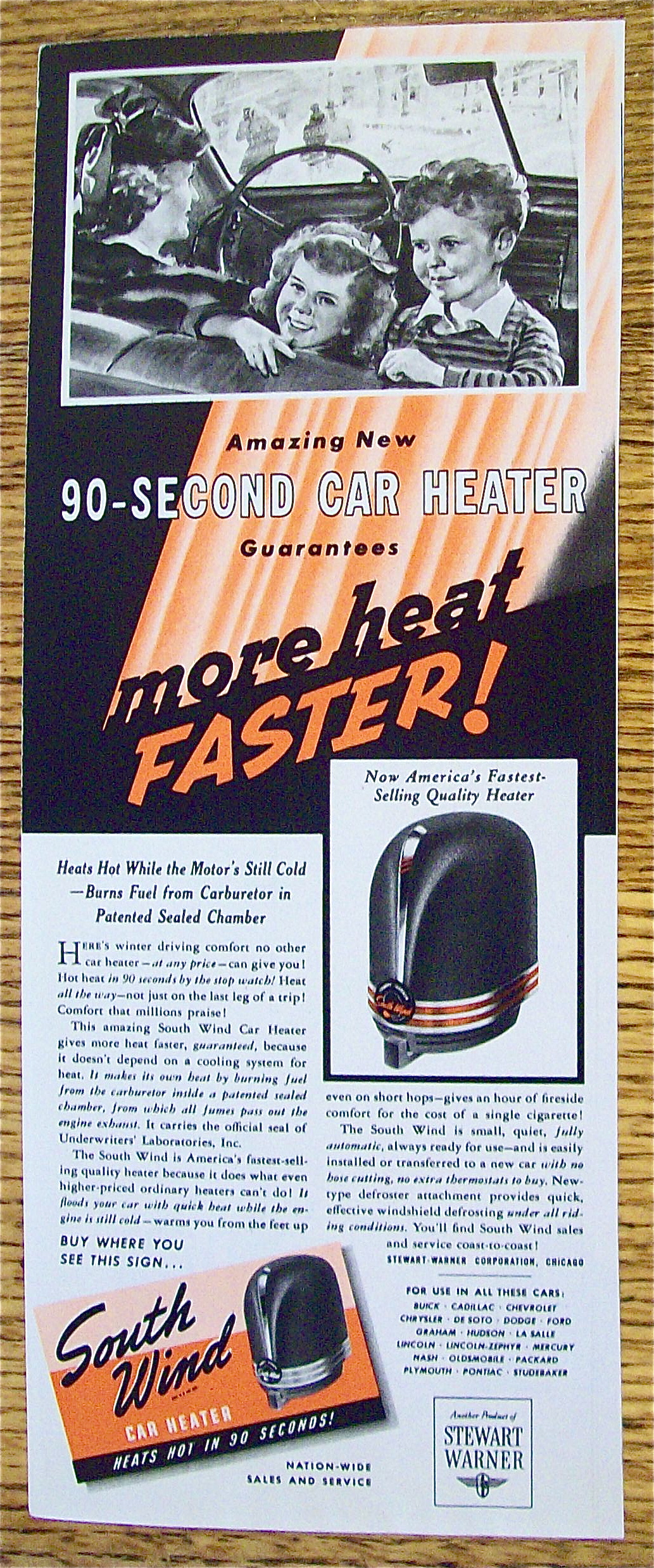 1941 South Wind Car Heater with Woman and Children
