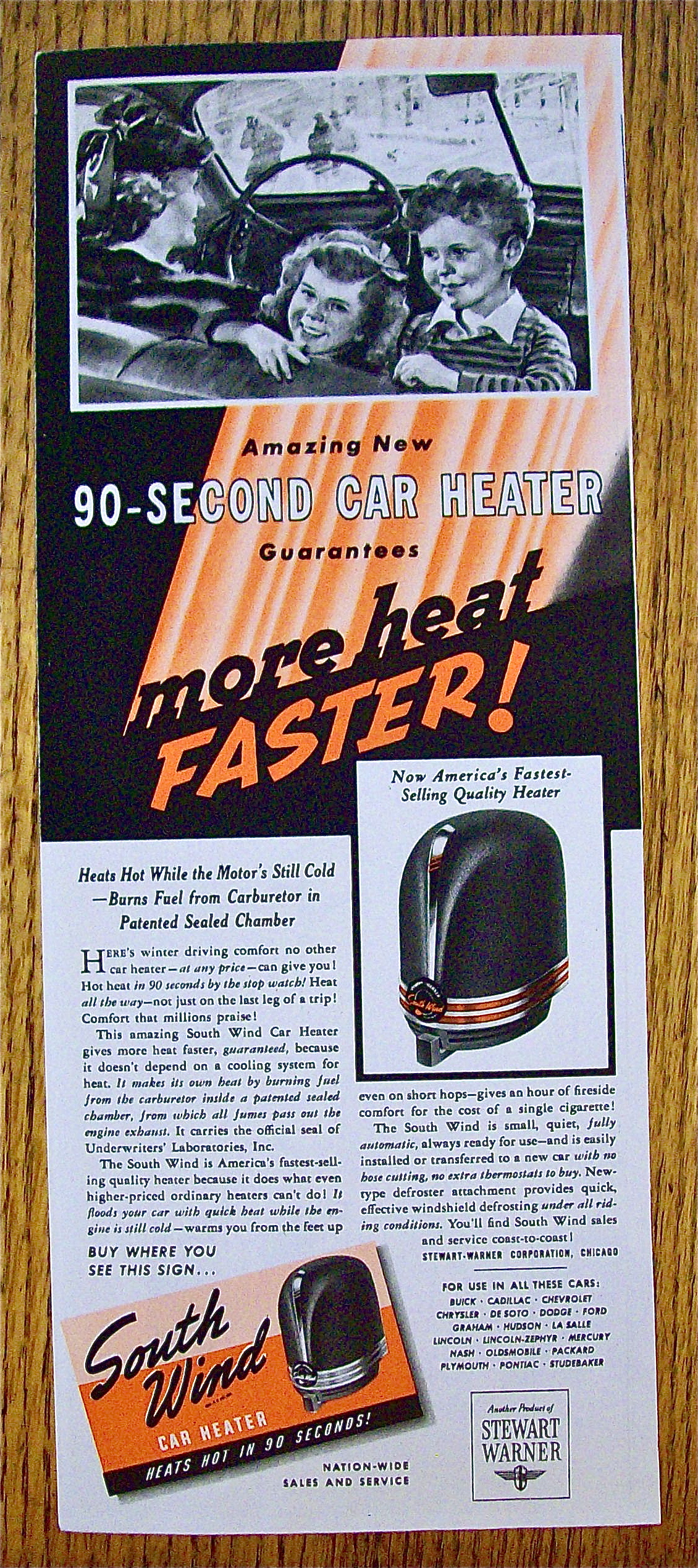 1941 South Wind Car Heater with Woman and Children