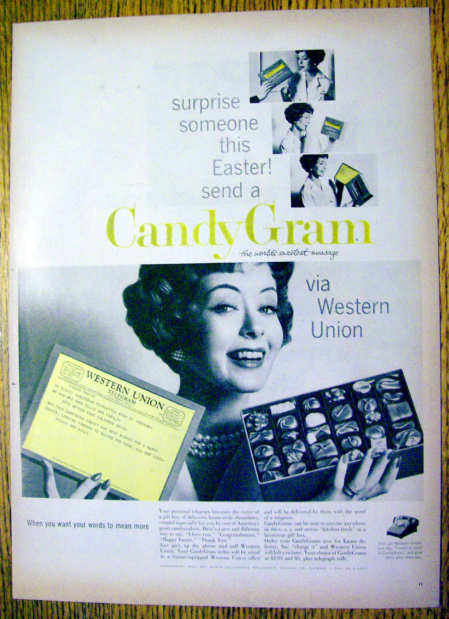 1959 Western Union Candy Gram with Woman & Candy