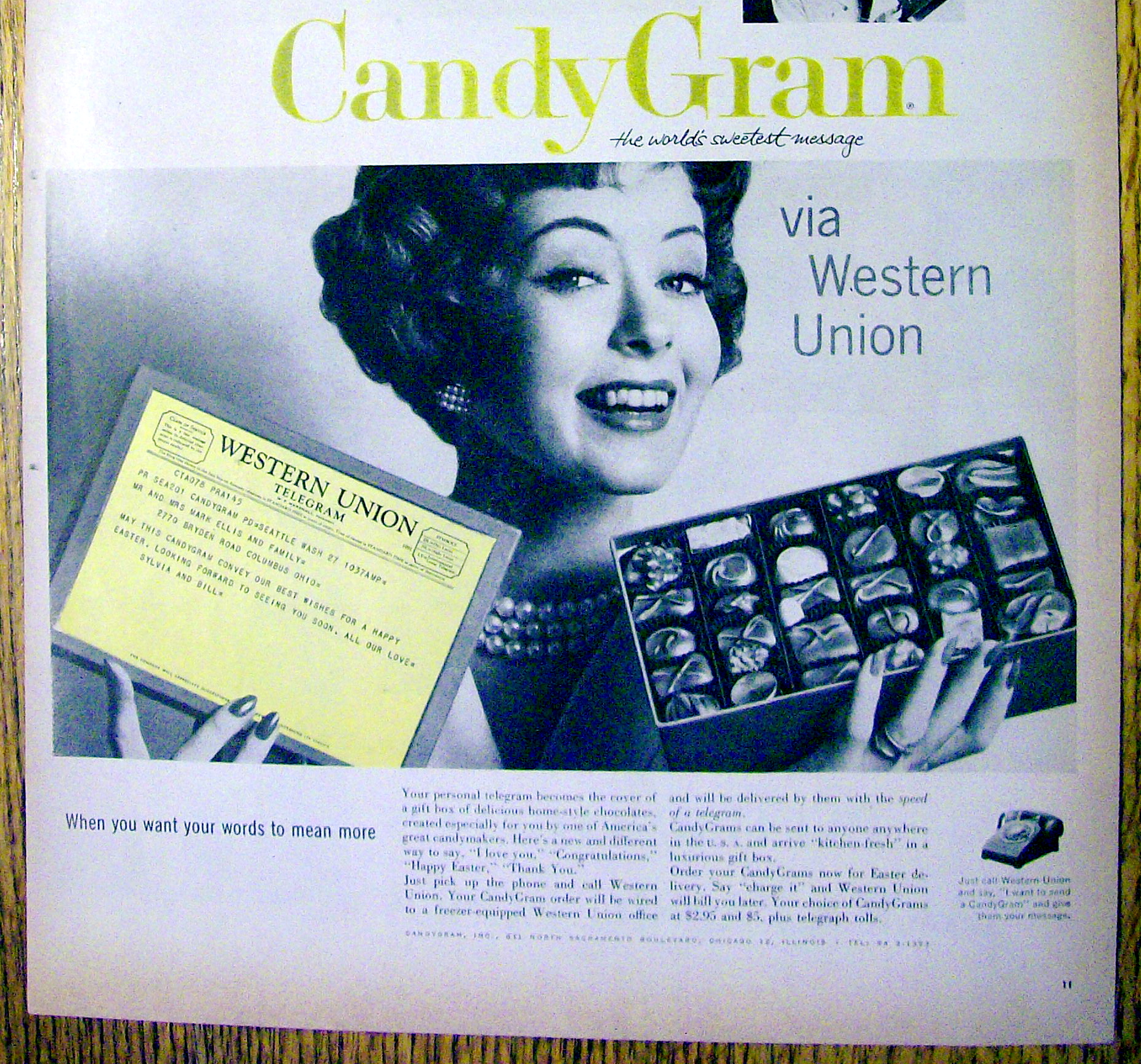 1959 Western Union Candy Gram with Woman & Candy