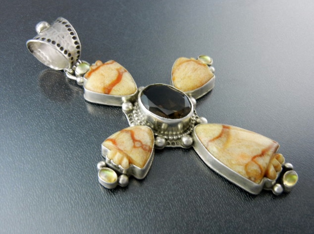 Davis Troutman Blonde Coral Sterling Silver Gems Cross