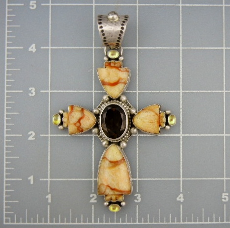 Davis Troutman Blonde Coral Sterling Silver Gems Cross