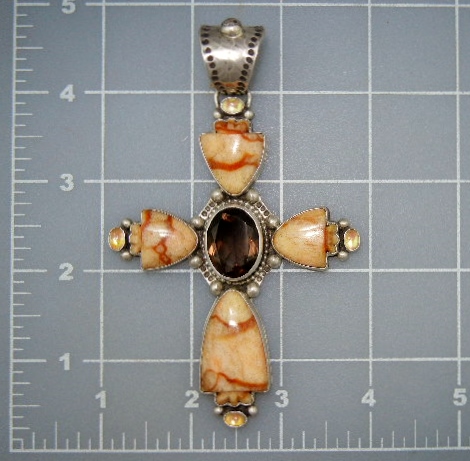Davis Troutman Blonde Coral Sterling Silver Gems Cross