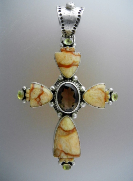 Davis Troutman Blonde Coral Sterling Silver Gems Cross