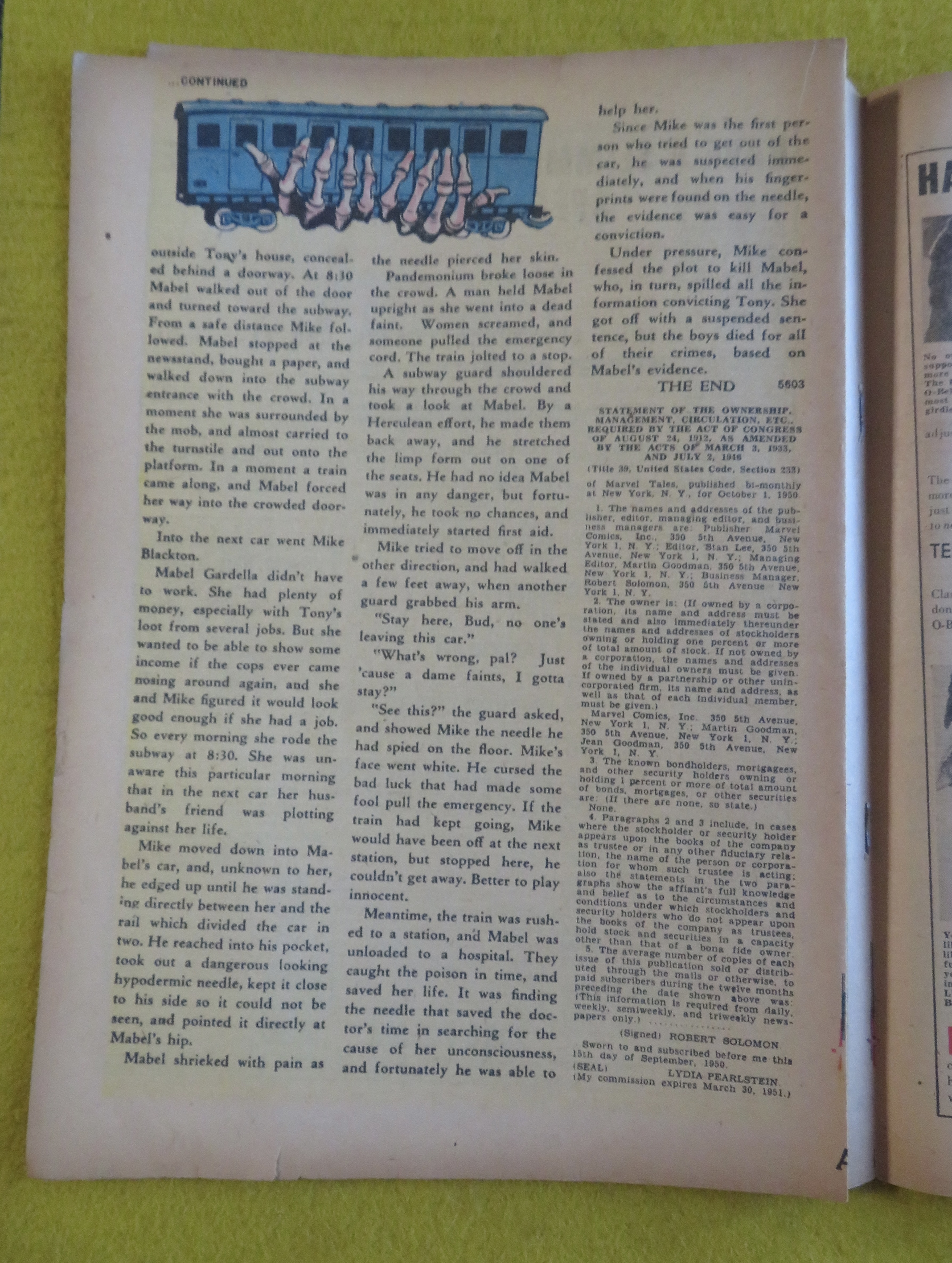 Marvel Tales Comic June 1951 Man Who Died Twice