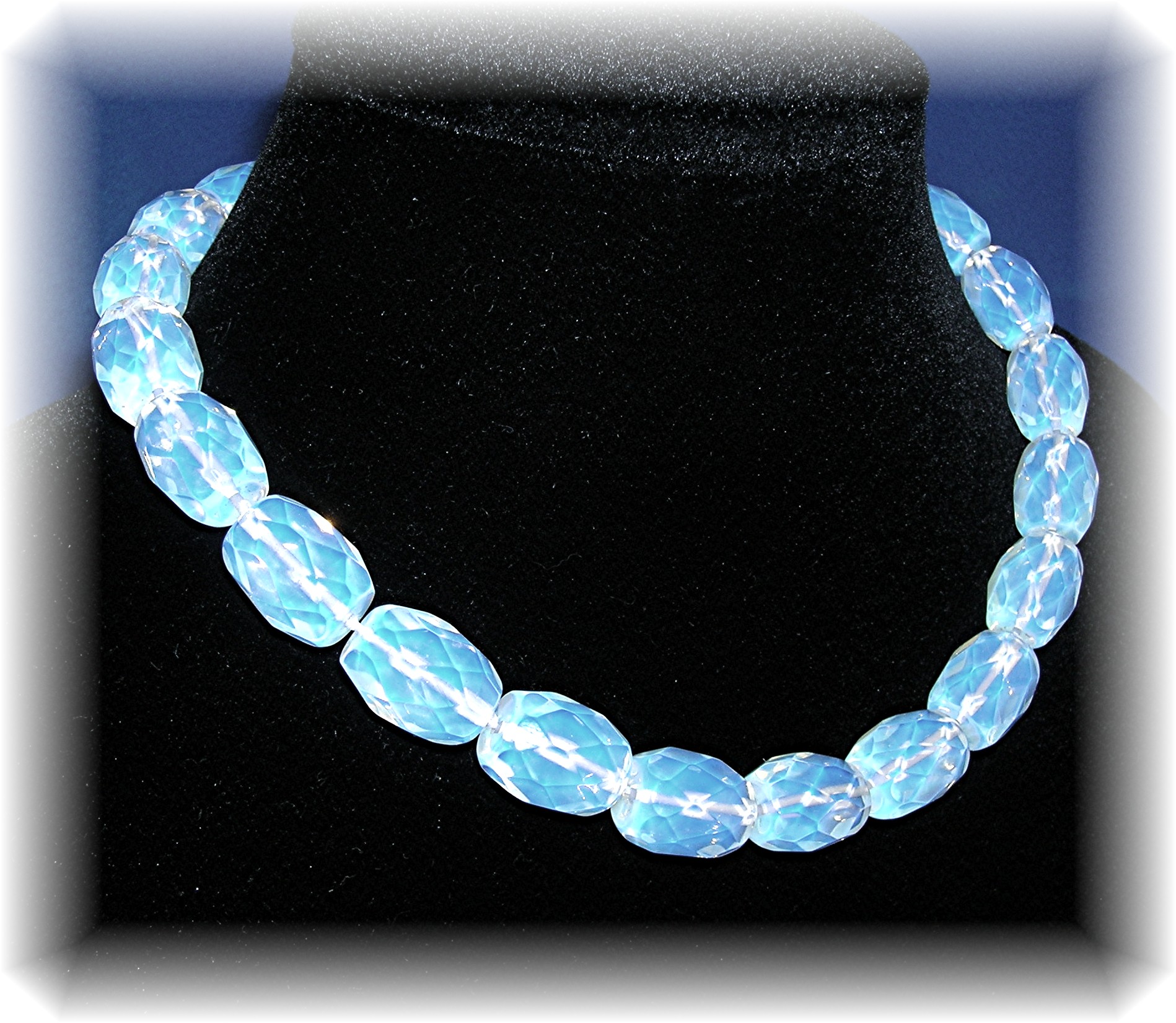 Opaline Glass Faceted  Bead Necklace Hand Knotted