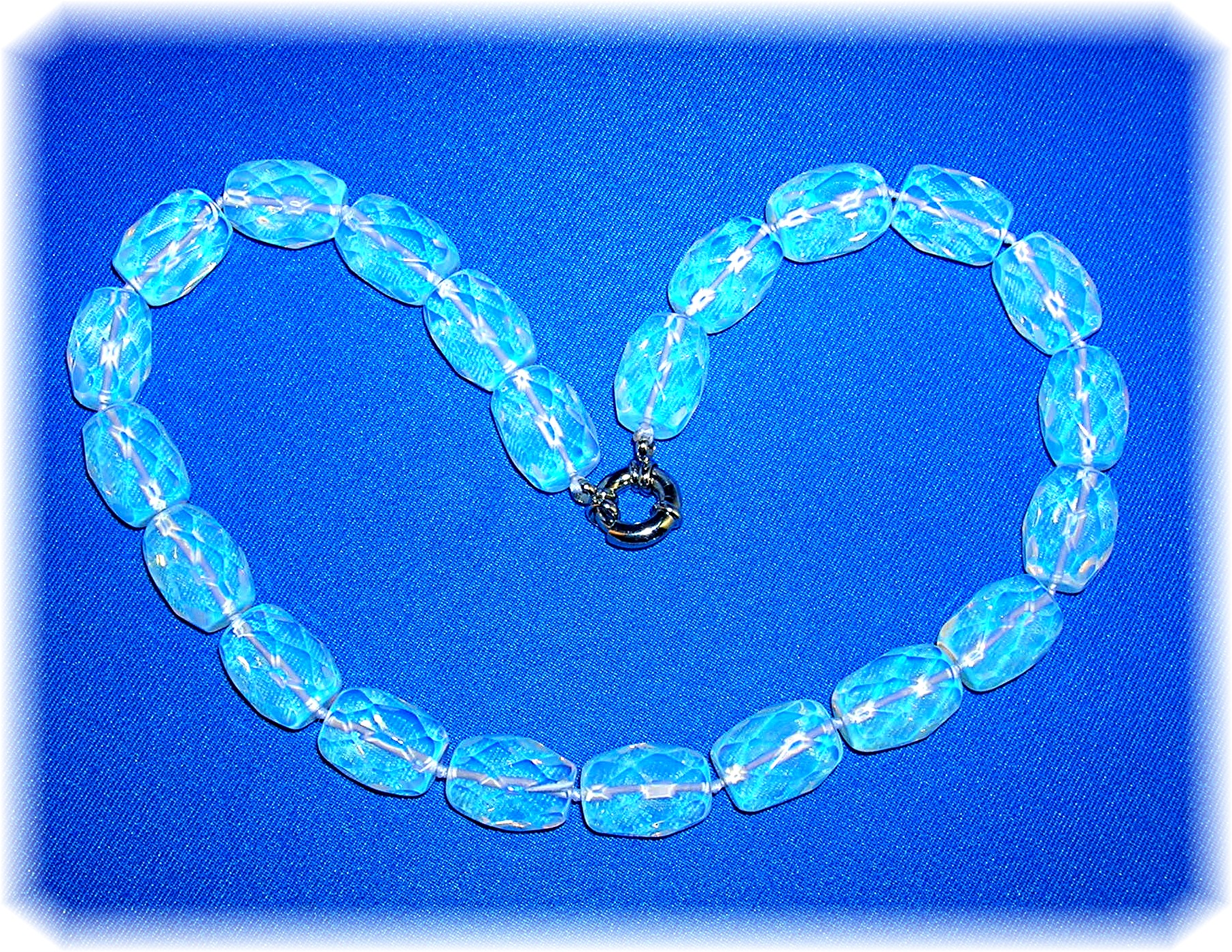 Opaline Glass Faceted  Bead Necklace Hand Knotted