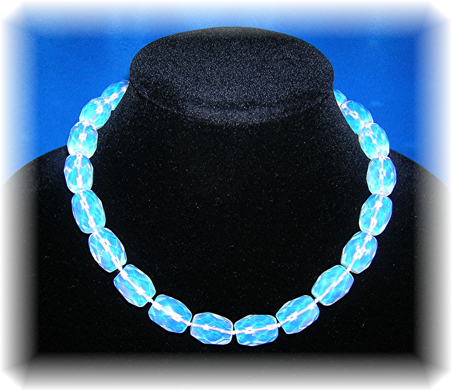 Opaline Glass Faceted  Bead Necklace Hand Knotted