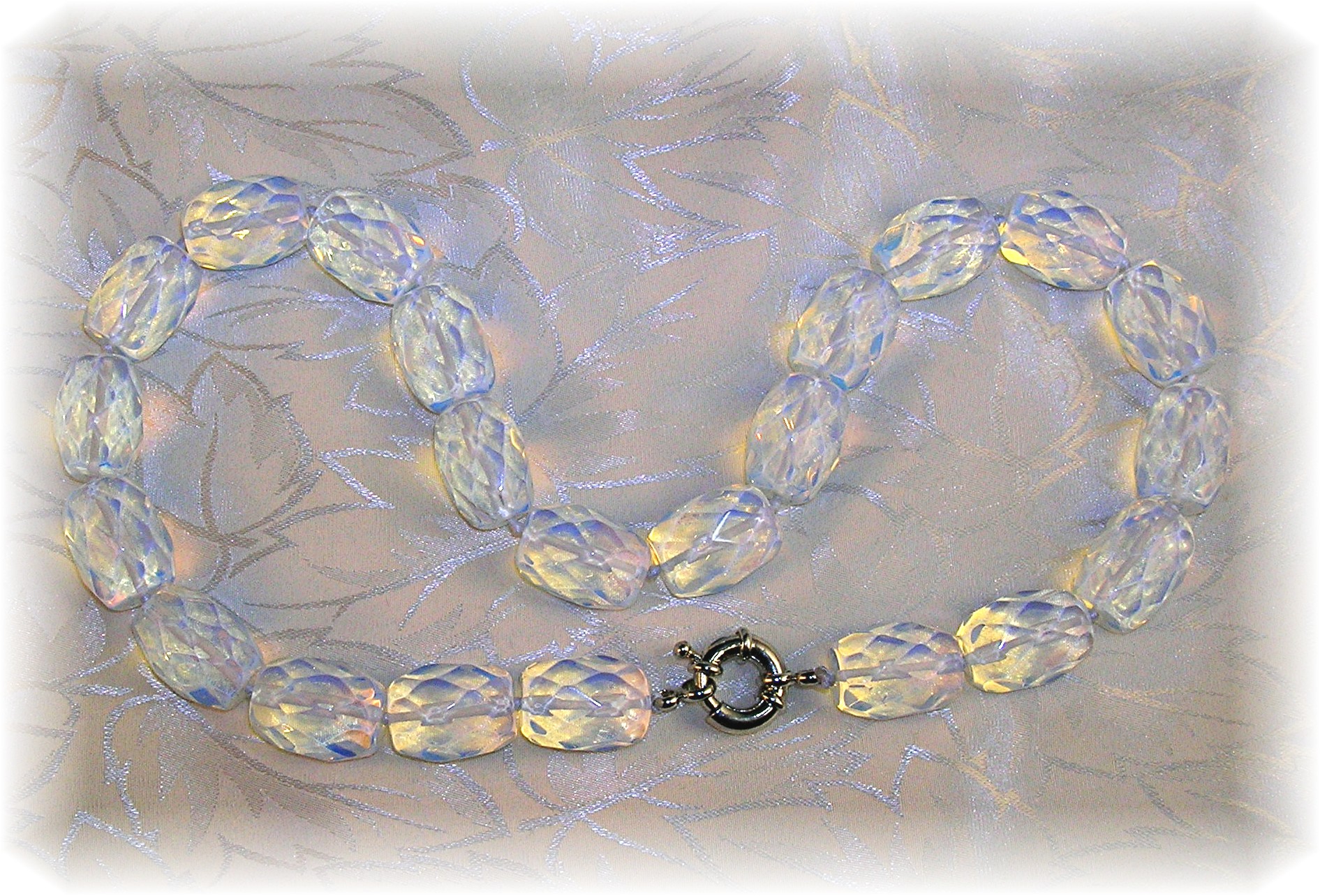 Opaline Glass Faceted  Bead Necklace Hand Knotted